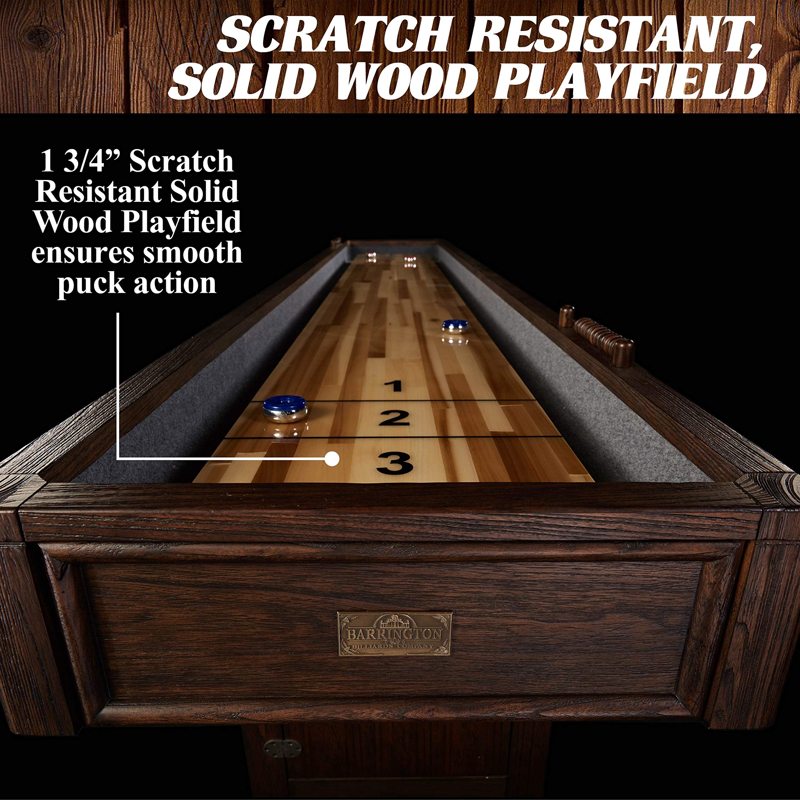 Barrington Billiards 12' Webster Shuffleboard Table With Scratch-Resistant Playfield And 8 Puck Set