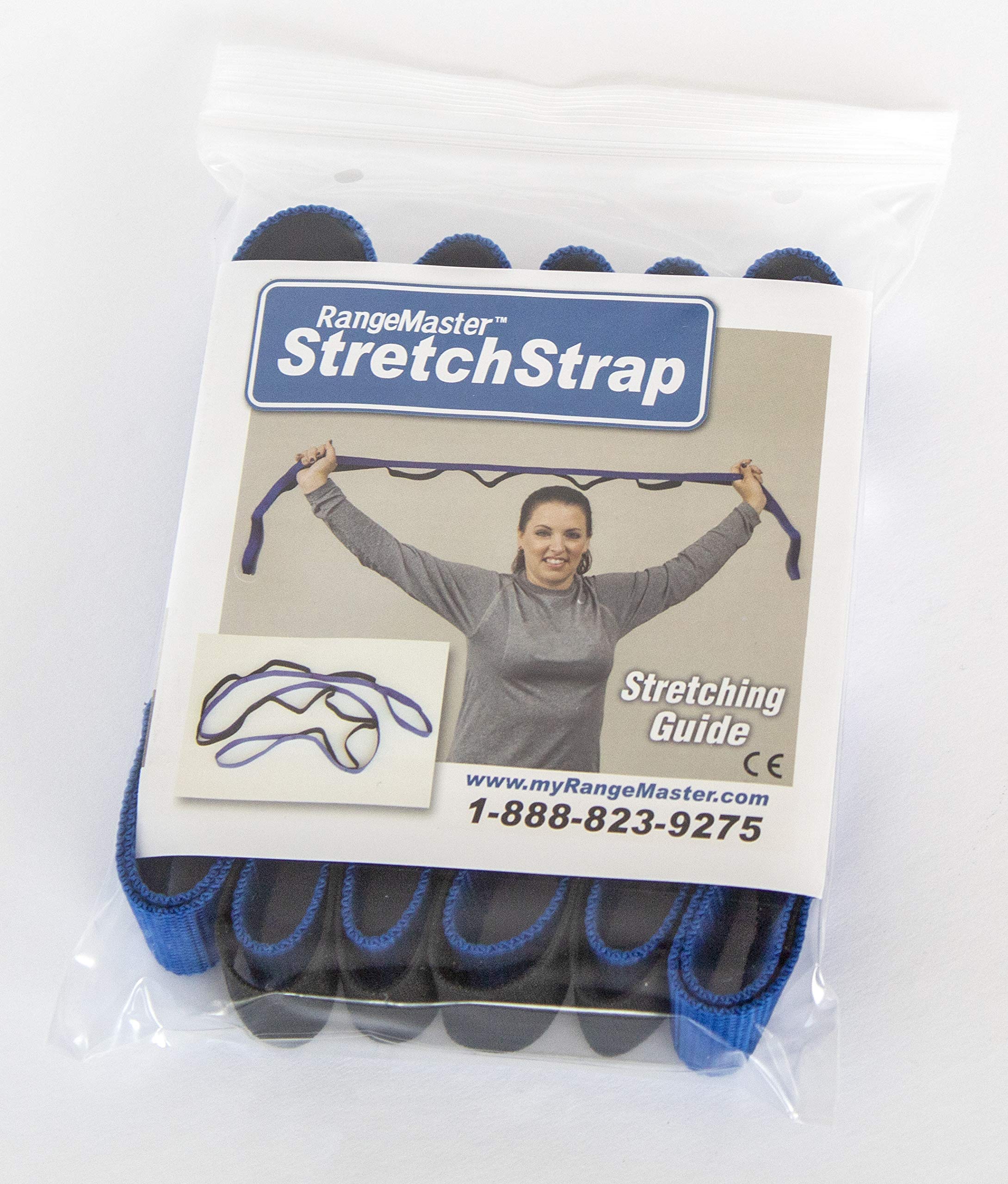 Rangemaster Stretch Strap, Multi-Loop Strap With Exercise Guide For Physical Therapy, Yoga, Flexibility (Blue)
