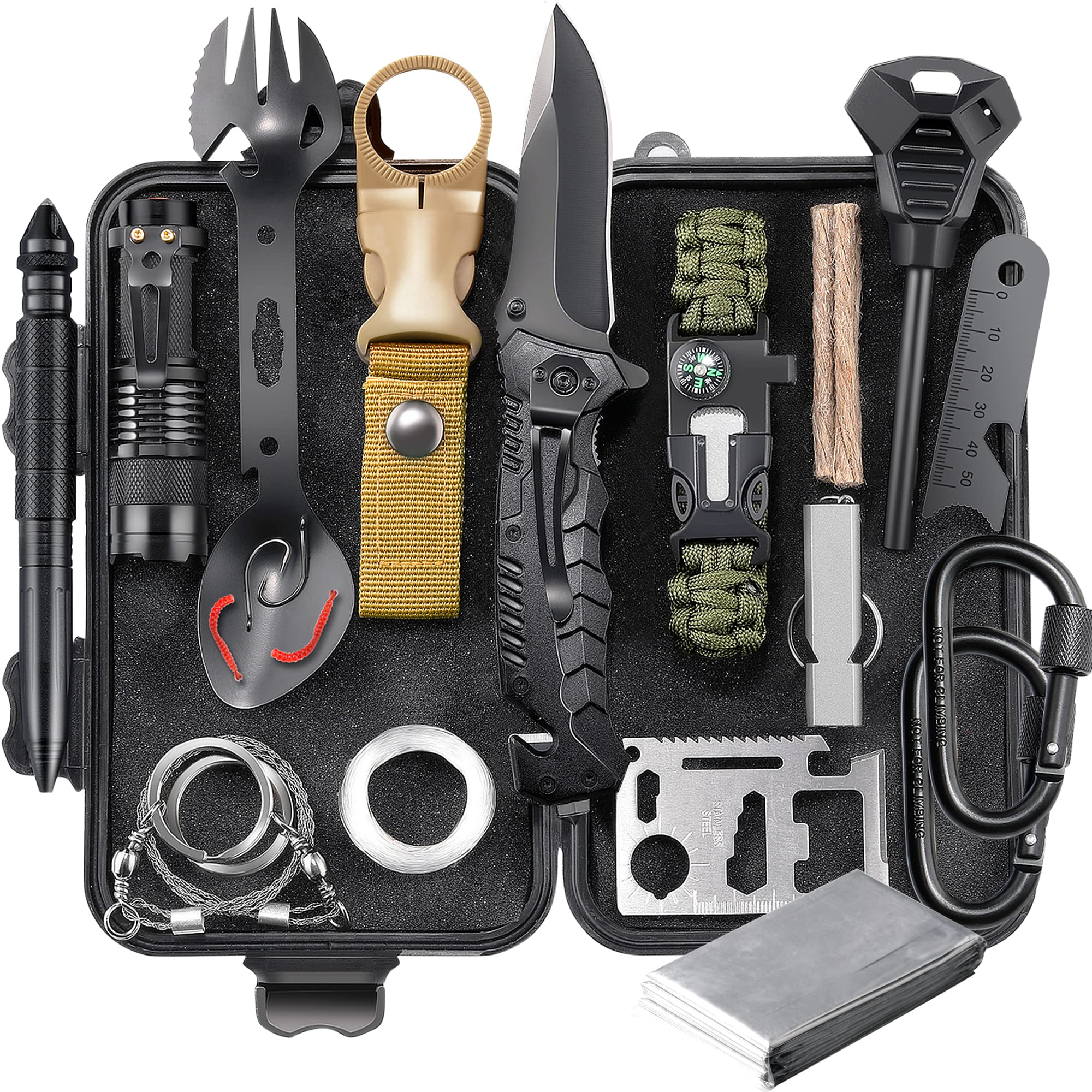 EILIKS Survival Gear, Emergency Survival Kit and Equipment 23 in 1, Cool Top Gadgets Gifts for Men Women Valentines Birthday Fat