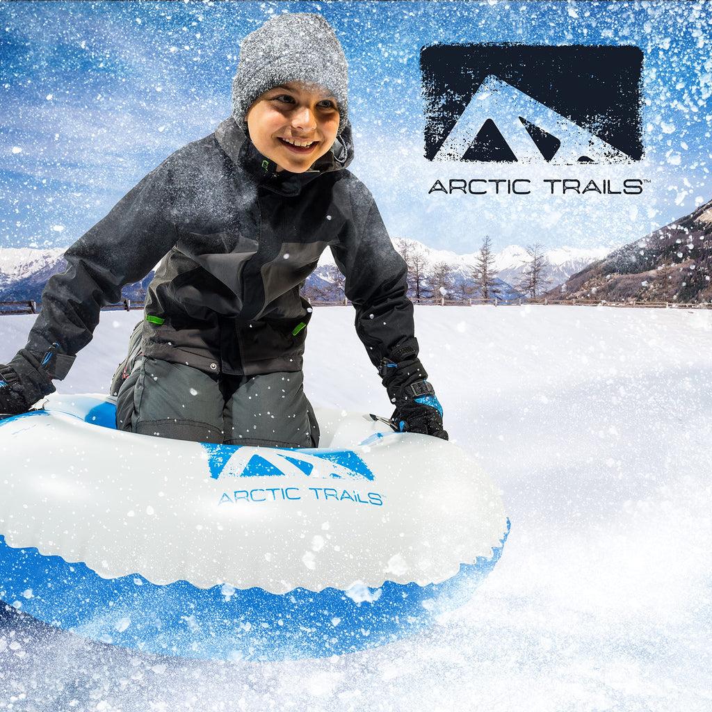 Franklin Sports Arctic Trails Single Person Inflatable Snow Sled - Heavy Duty Snow Tube For Kids - Long Lasting Fun - Blue/White