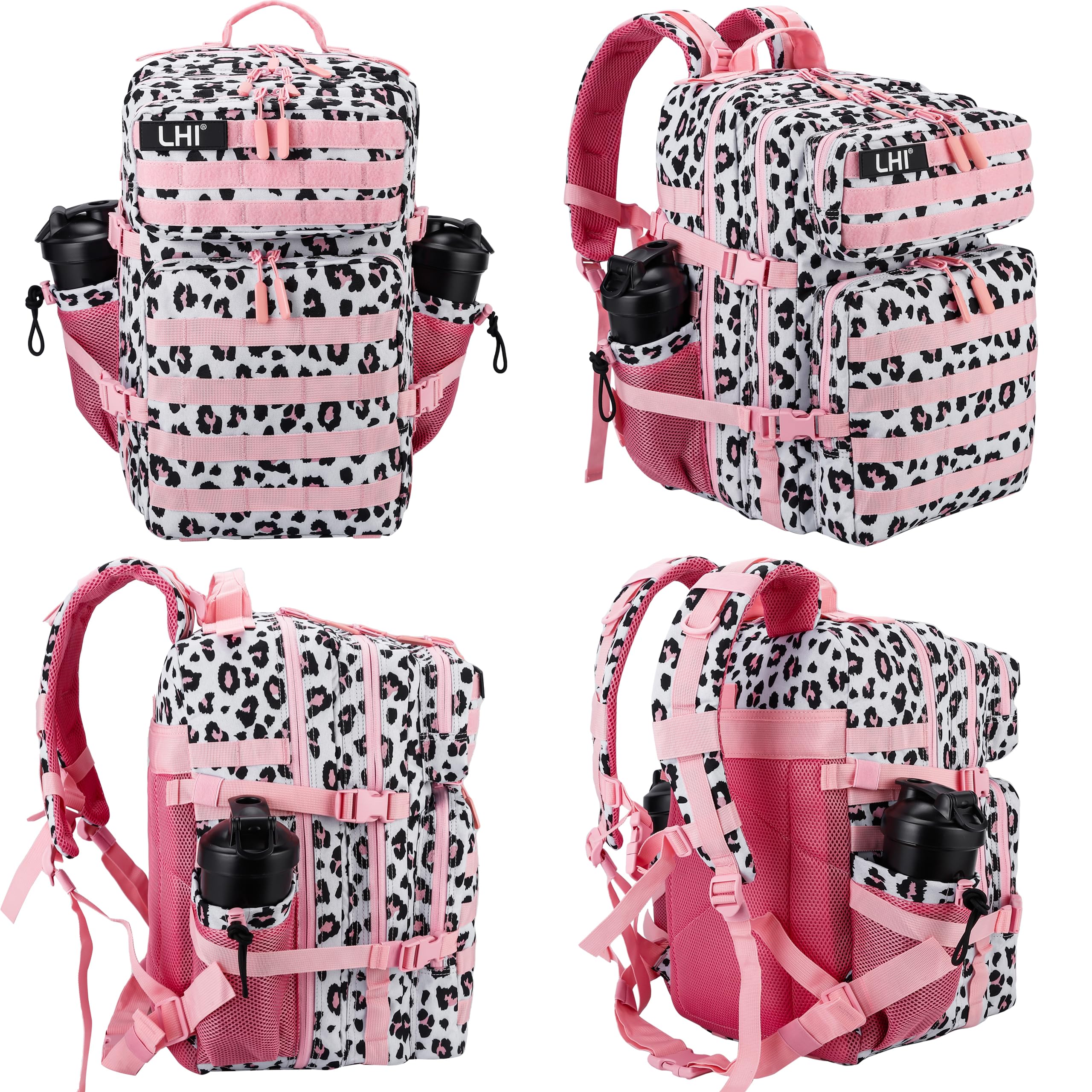 LHI Military Tactical Backpack for Men and Women 45L Army 3 Days Assault Pack Bag Large Rucksack with Molle System - Pink Leopar