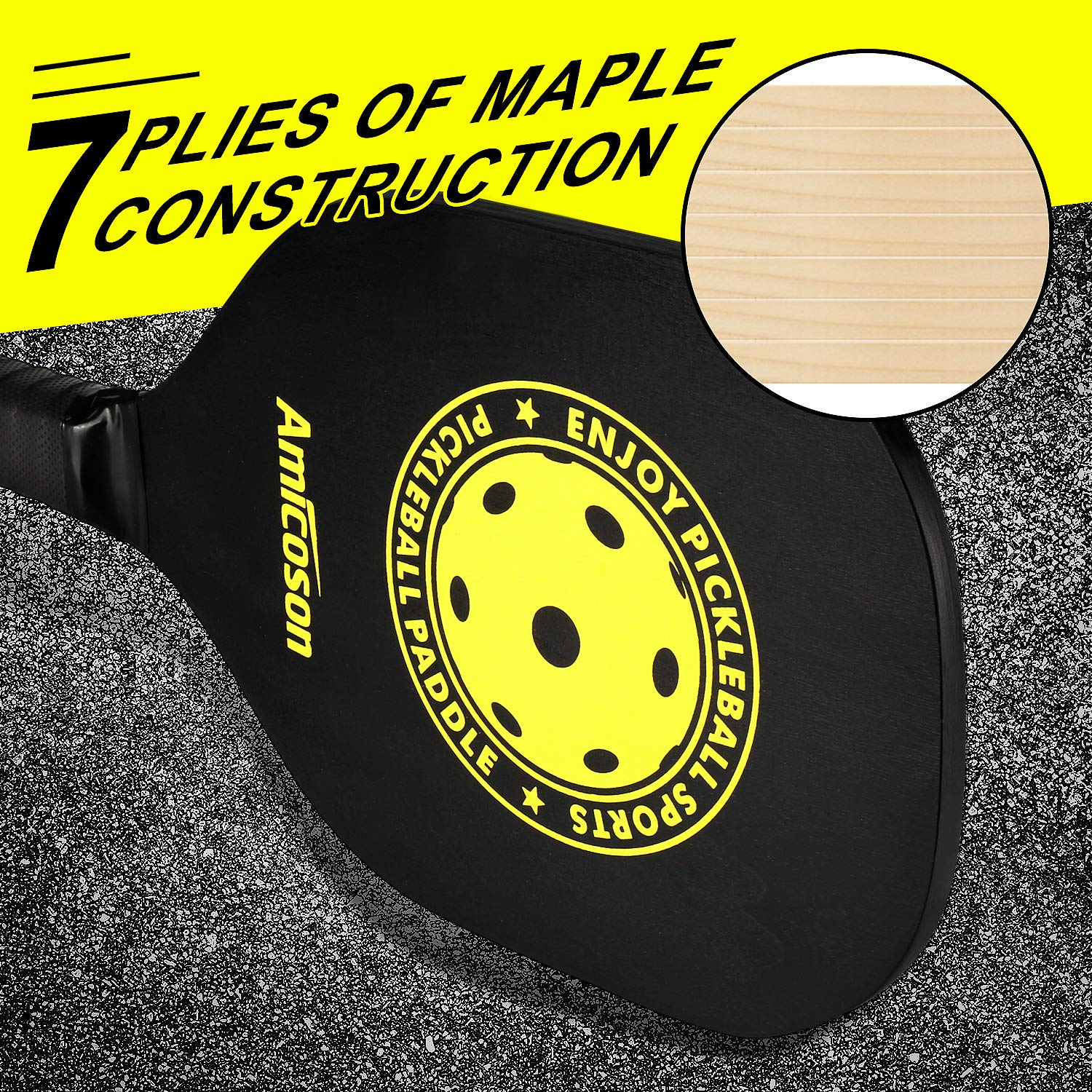 Amicoson Pickleball Paddles - Set Of 4 Paddles, Indoor & Outdoor Balls, Paddle Wood Racket Ergonomic Cushion Grip, 8 Balls 1 Car