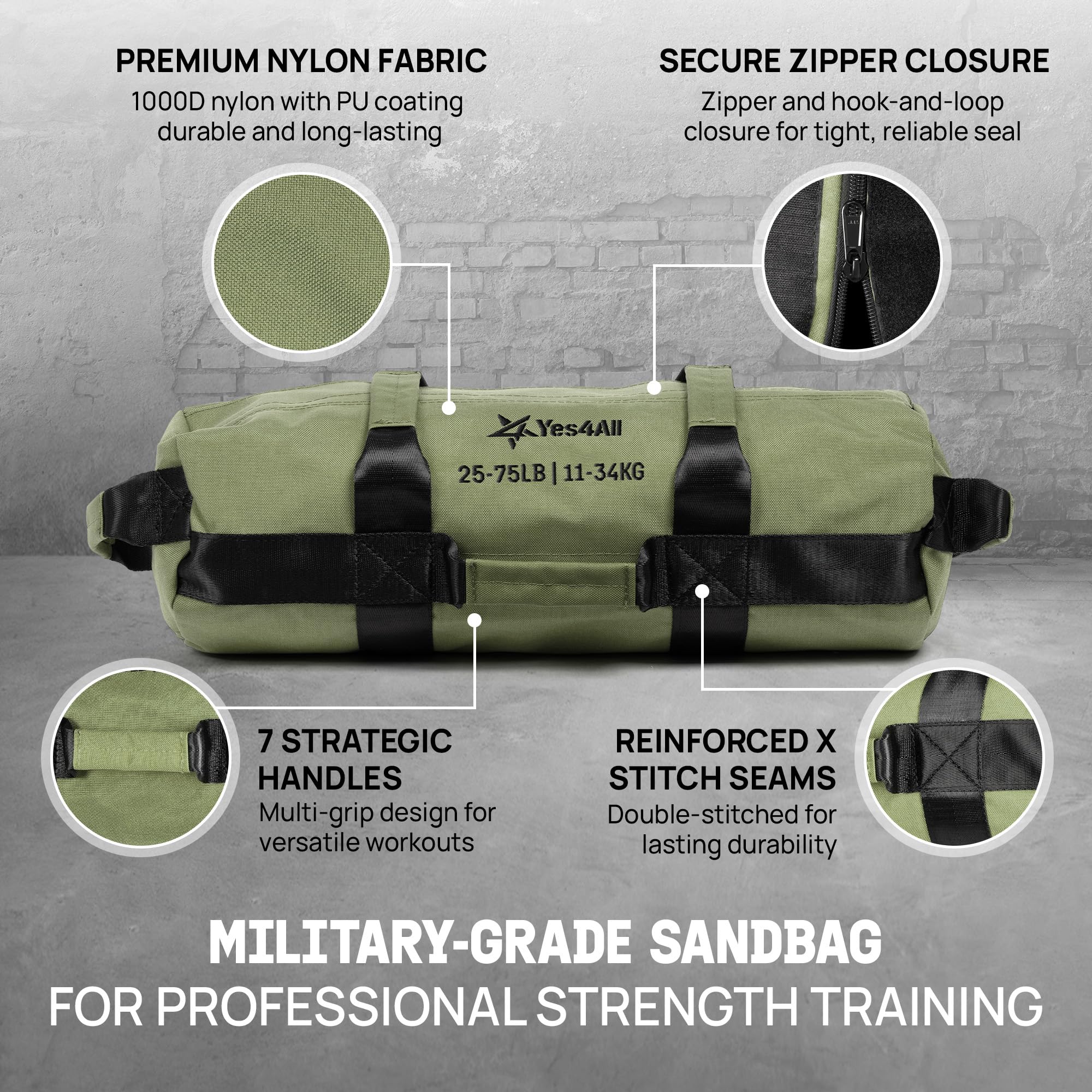 Yes4All Sandbags for Working Out, Unfilled Adjustable Sand Bags for Weight Training with Handles, Multiple Colors & Sizes 5-200l