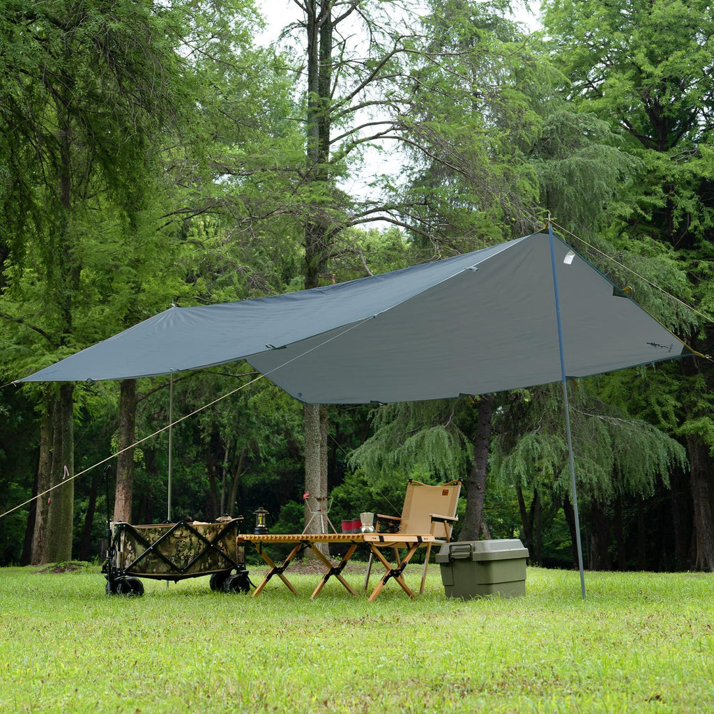 Free Soldier Camping Tarp Waterproof Portable Multifunctional Outdoor Traveling Awning Backpacking Shelter Rain Tarp (Blue Gray