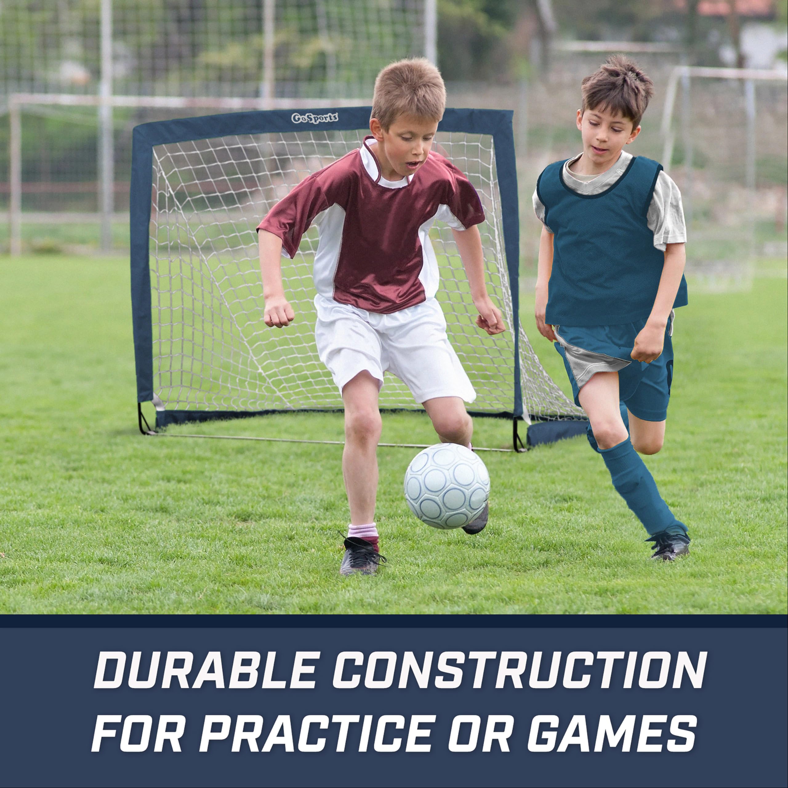 Gosports Team Tone 4 Ft X 3 Ft Portable Soccer Goal For Kids - Pop Up Net For Backyard - Navy