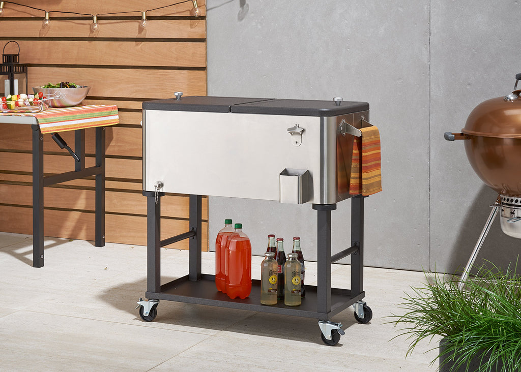 Trinity Stainless Steel Beverage Cooler And Ice Chest With Wheels And Built-In Bottle Opener, Rolling Cart With Shelf For Patio,