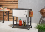 Trinity Stainless Steel Beverage Cooler And Ice Chest With Wheels And Built-In Bottle Opener, Rolling Cart With Shelf For Patio,