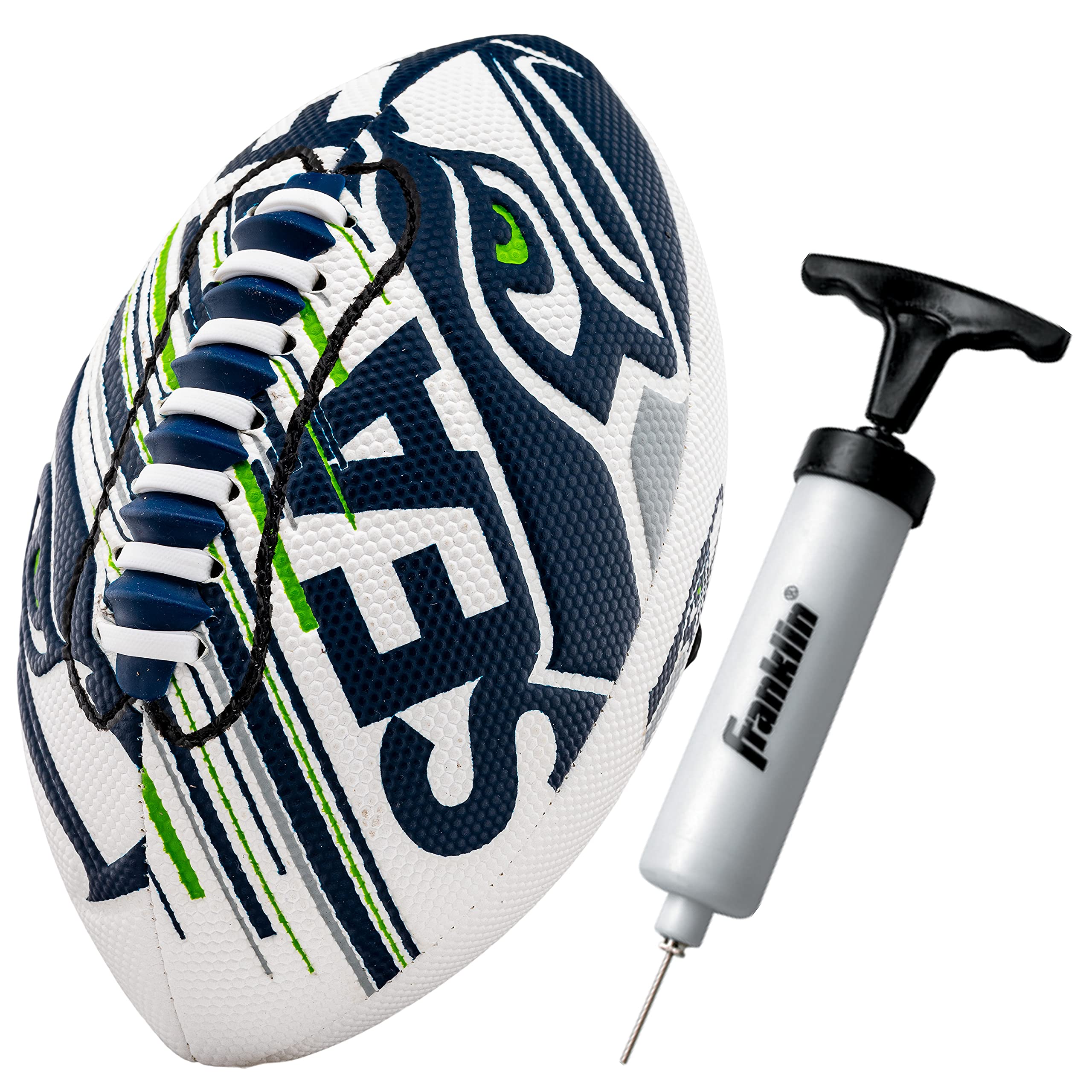 Franklin Sports Nfl Seattle Seahawks Football - Youth Mini Football - 8.5'' Junior Size Ball - Spacelace Easy Grip Texture- Perf