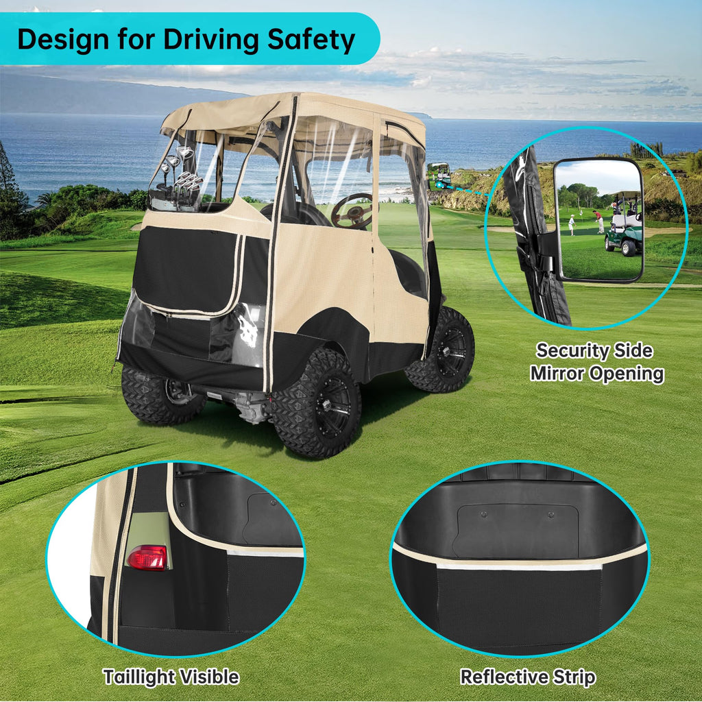 10L0L 2 Passenger Golf Cart Enclosure For Club Car Precedent, All Weather Windproof Waterproof Rain Cover, 4-Sided Clear Window