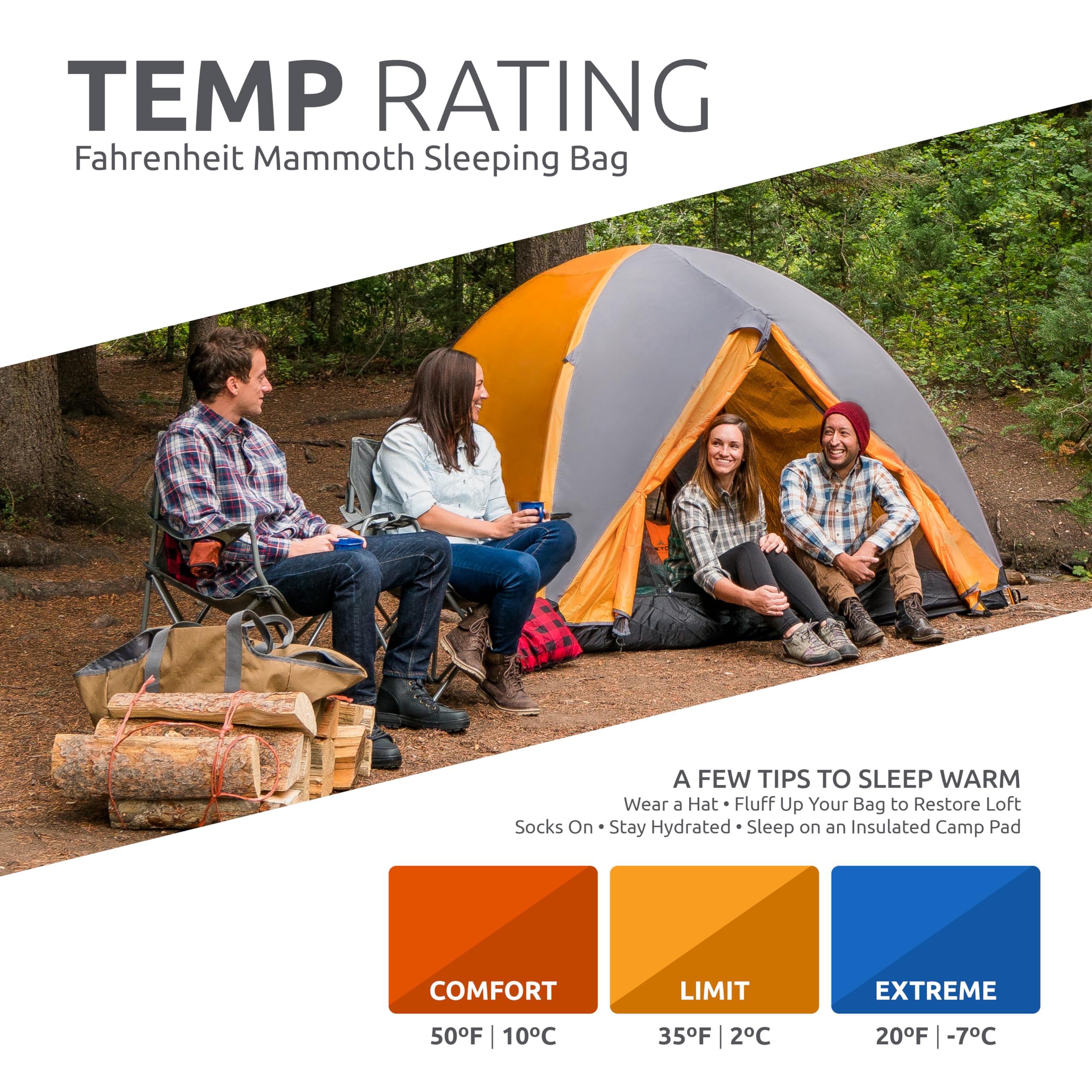 Teton Sports Fahrenheit Xxl +20F Sleeping Bag; Teton Sleeping Bag Great For Cold Weather Camping; Lightweight Sleeping Bag; Hiki