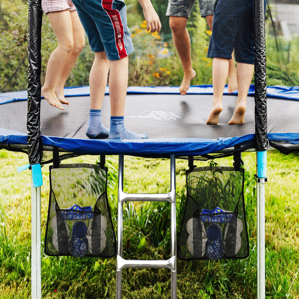 2 Pieces Trampoline Shoes Bag, Black Trampoline Storage Mesh Bag With 2 Hook And Loop Strap, Trampoline Shoe Holder, Indoor Fitn