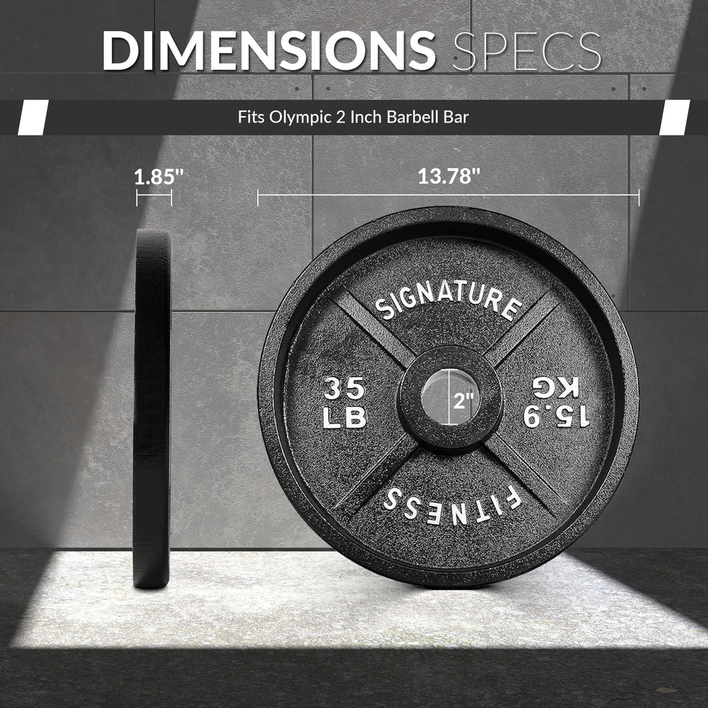 Fitvids Deep Dish 2-Inch Olympic Cast Iron Weight Plates with E-Coating  35lb (SET OF 2)  Black