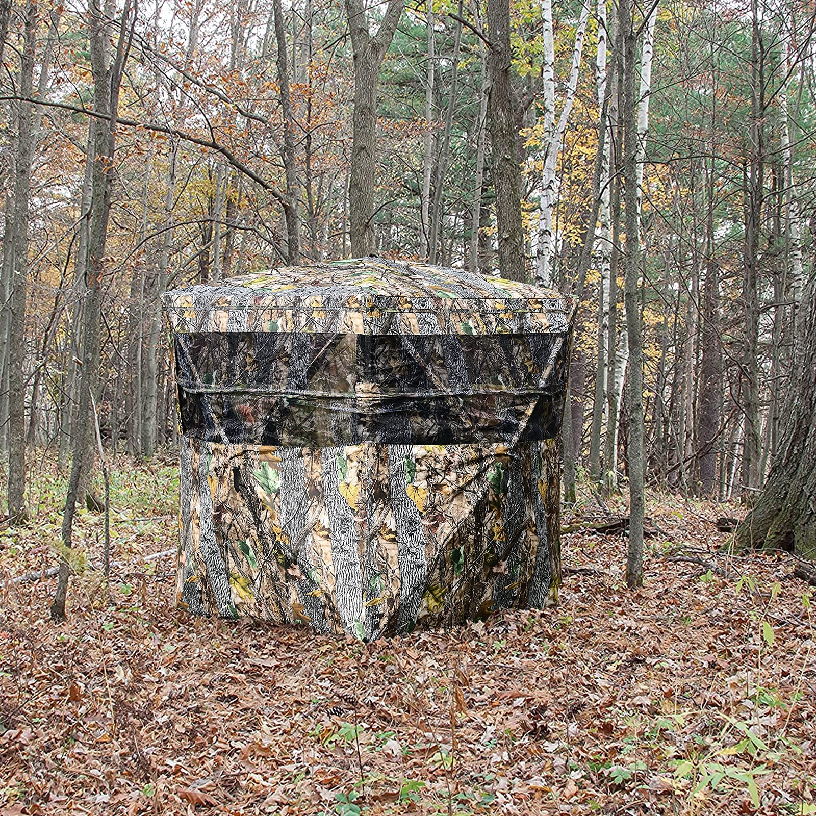 Tangkula 3 Person Pop Up Ground Blind, Portable Hunting Blind With Mesh Windows, Carrying Bag & Ground Stakes, Camouflage Huntin