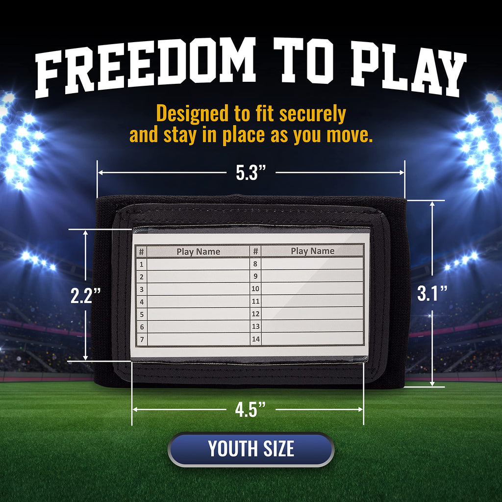 Gsm Brands Quarterback (Qb) Play Wristband - Youth Size - Pro Football Armband Playbook - 20 Pack (Black)