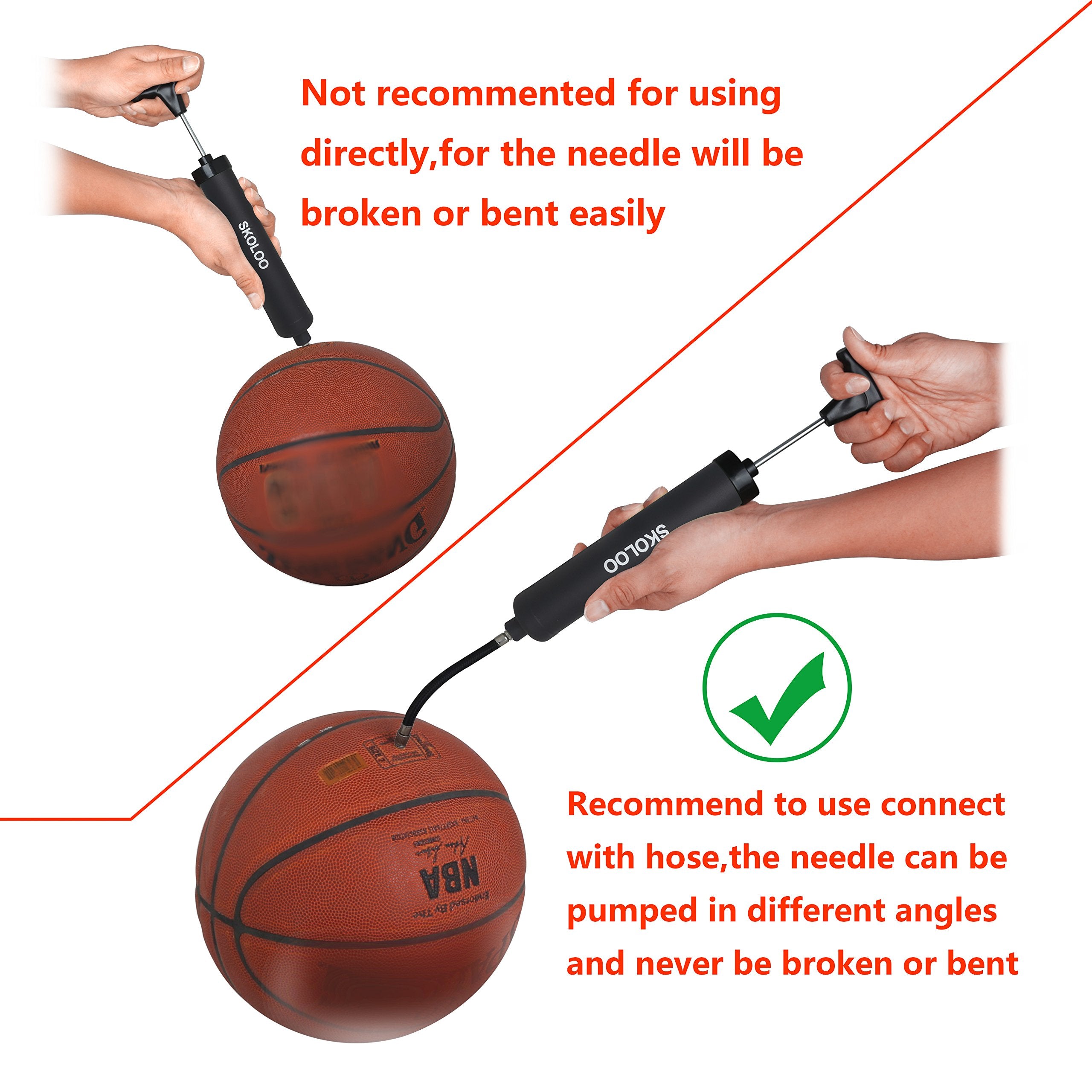 (2 Pack) Skoloo 10 '' Portable Hand Air Ball Pump Inflator Kit With Needle, Nozzle, Extension Hose For Soccer Basketball Footbal