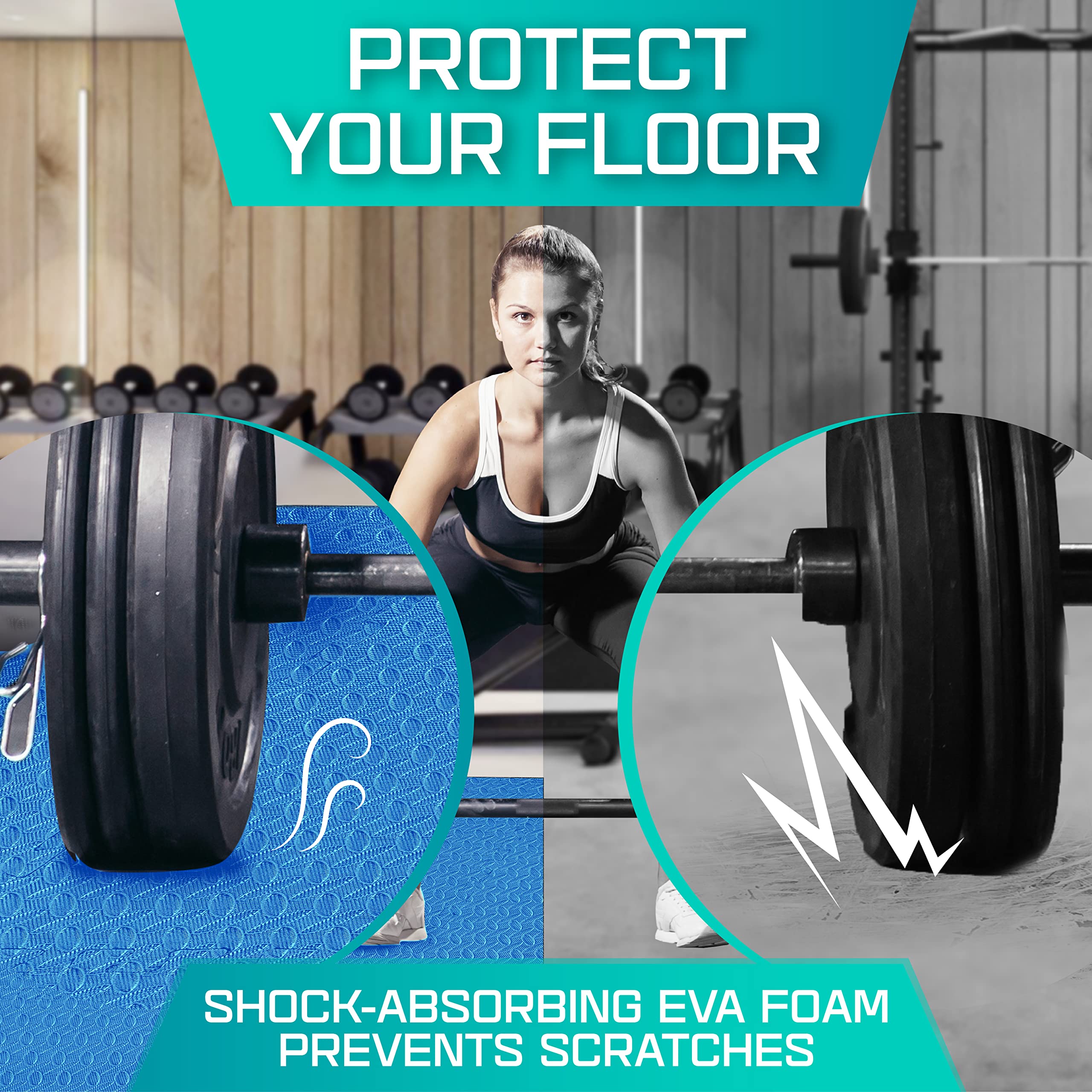 Yes4All Interlocking Floor Mats With Border - Foam, Gym Floor Mats With Eva Interlocking Tiles (12 Square Feet - Blue - 12 Tiles