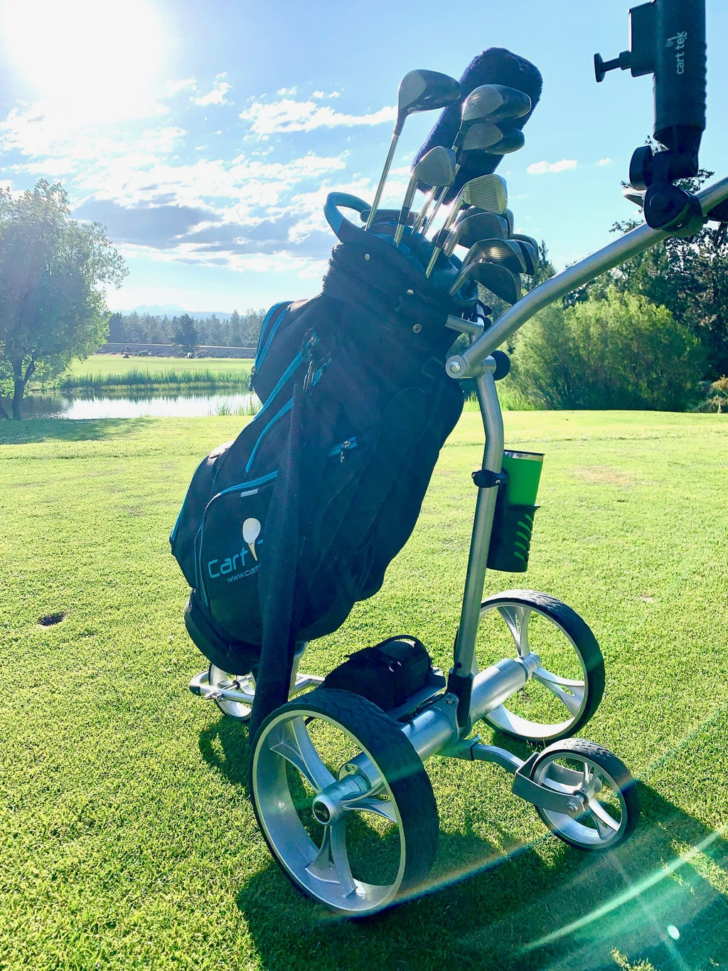 Cart-Tek Yellowstone Electric Golf Caddie Silver Lithium Battery Electric Golf Caddy W/Free Accessory Bundle! Let Be Your Caddy!