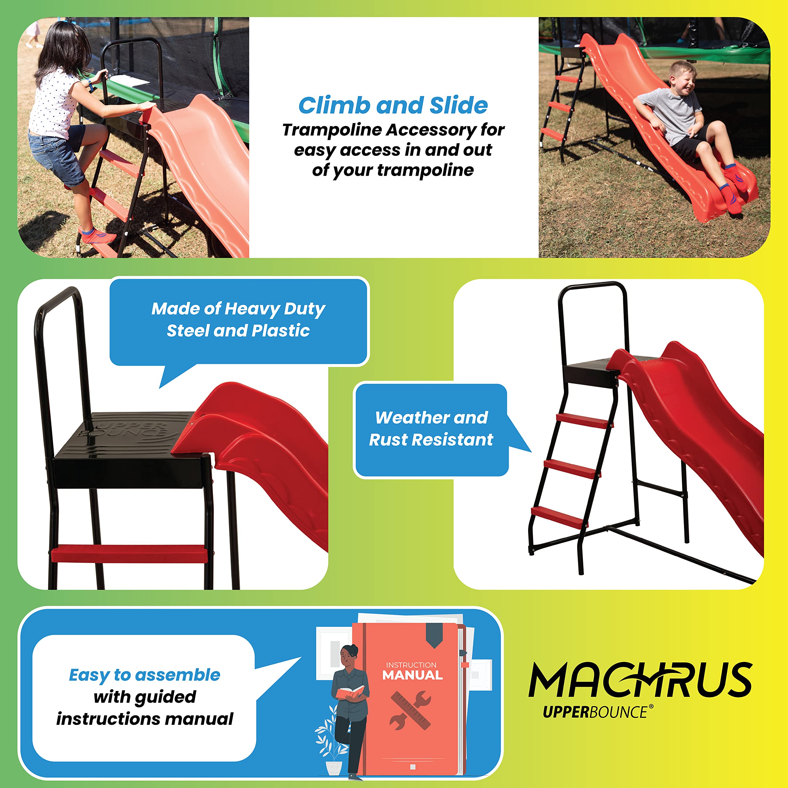 Upper Bounce Machrus Trampoline Step N Slide, Trampoline Ladder, Kids Slide, Trampoline Slide, Stair Slide, Trampoline Toys, Tra