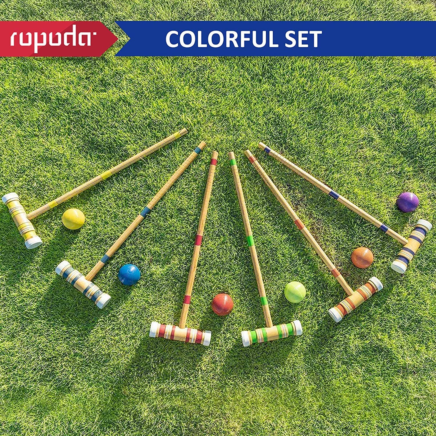 Ropoda Six-Player Croquet Set With Wooden Mallets, Colored Balls, Sturdy Carrying Bag For Adults &Kids, Perfect For Lawn,Backyar
