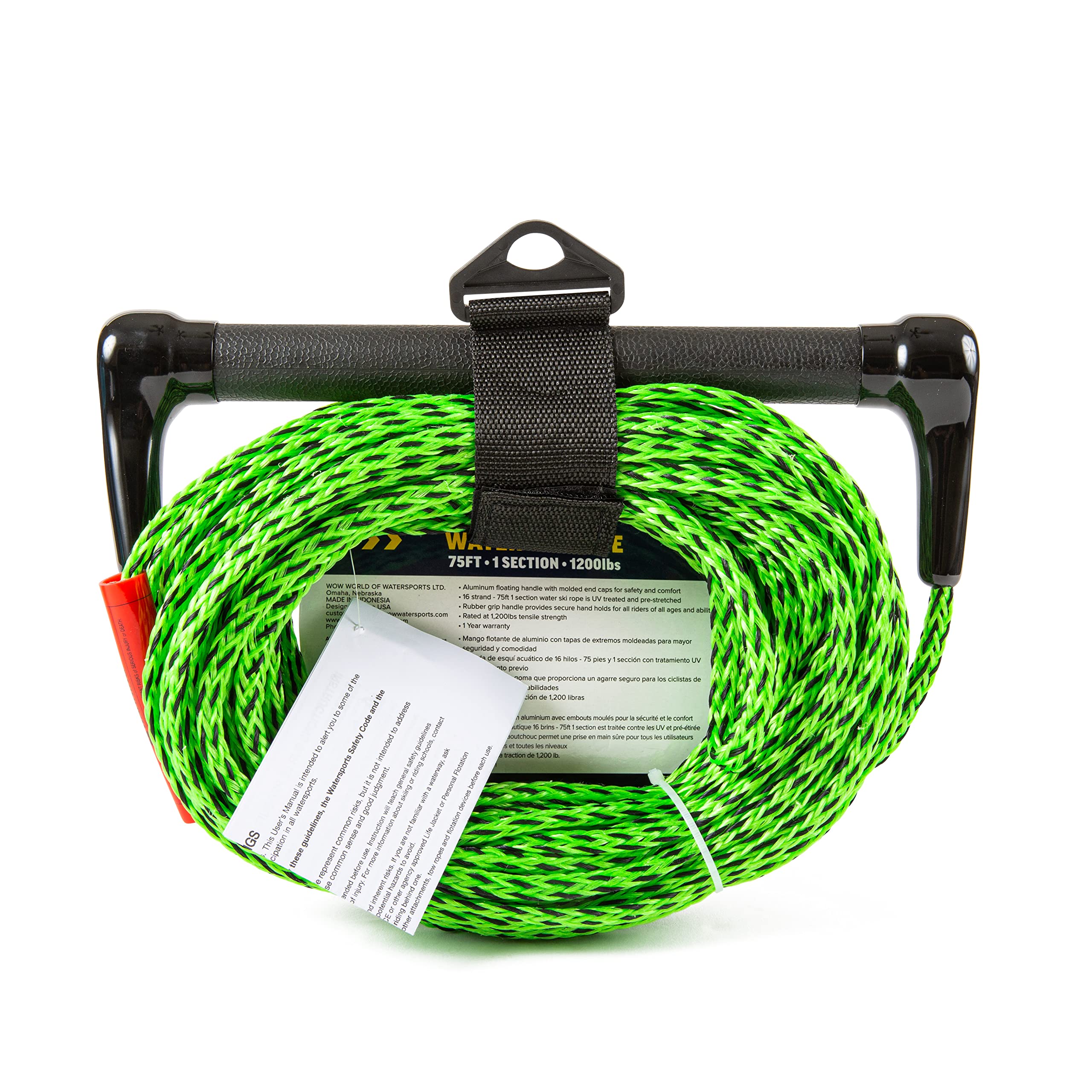 Wow Sports Towing Rope For Wakeboard, Water Ski And Wakesurf, 1-Section Tow Rope With Rubber Handle, 75