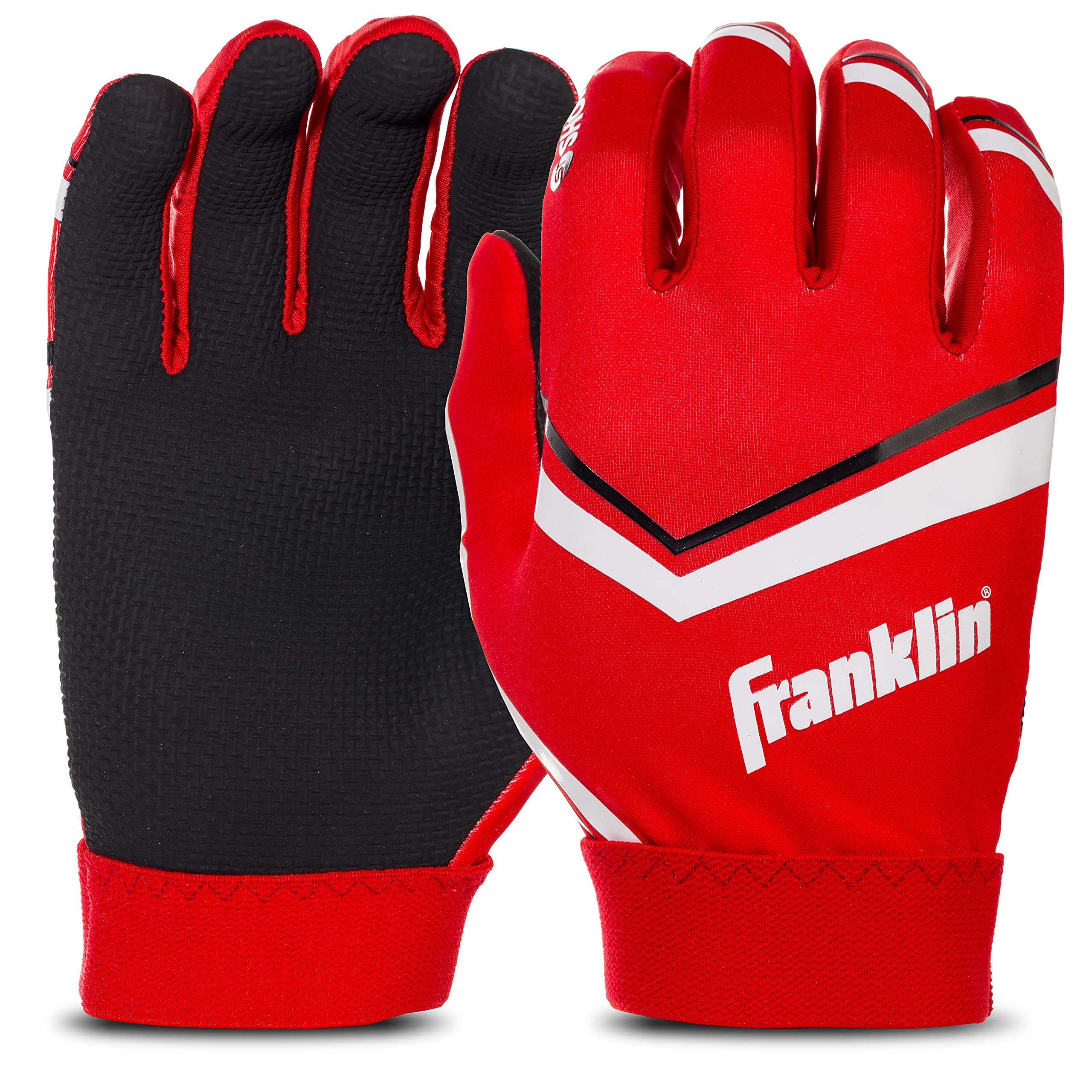 Franklin Sports Youth Football Receiver Gloves - Shoktak Kids High Grip Football Receiver Gloves - Red - Youth Large