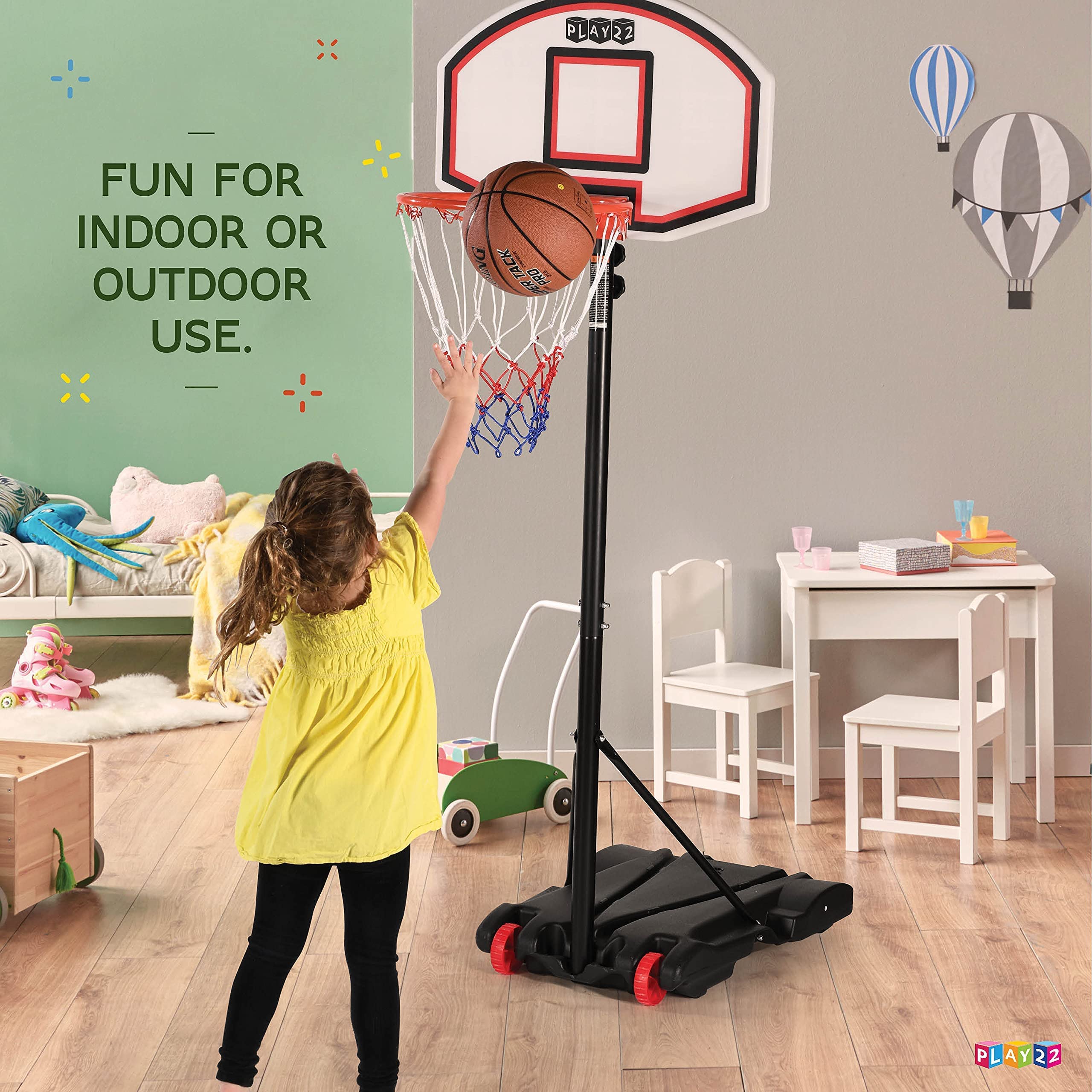Play22 Kids Adjustable Basketball Hoop Height 5-7 Ft - Portable Basketball Hoop For Kids Teenagers Youth And Adults With Stand &