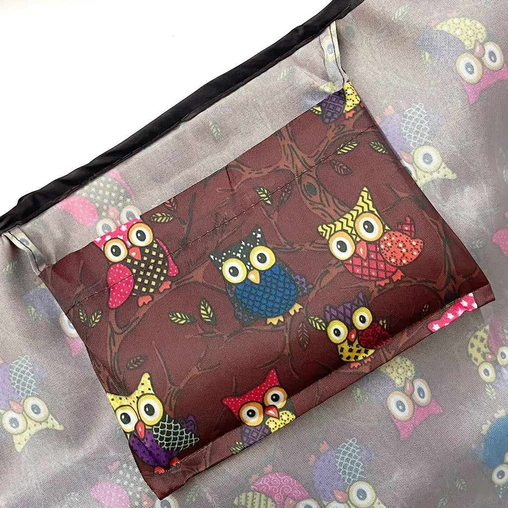 Allydrew Large Foldable Tote Nylon Reusable Grocery Bag, Owls Brown