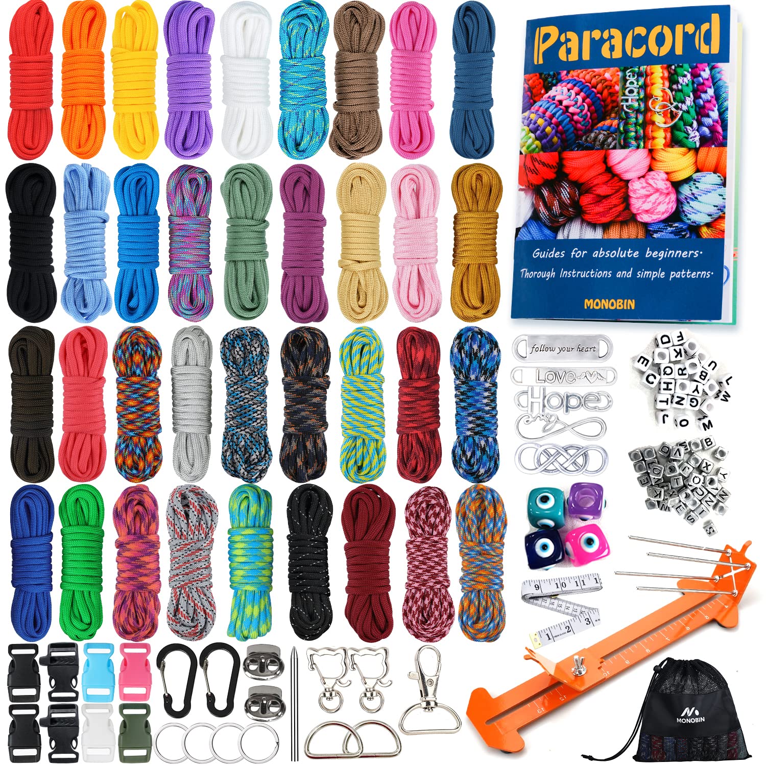 Monobin Paracord, 550 Paracord Combo Kit With Jig - 36 Colors Multifunction Paracord Ropes And Complete Accessories For Making P