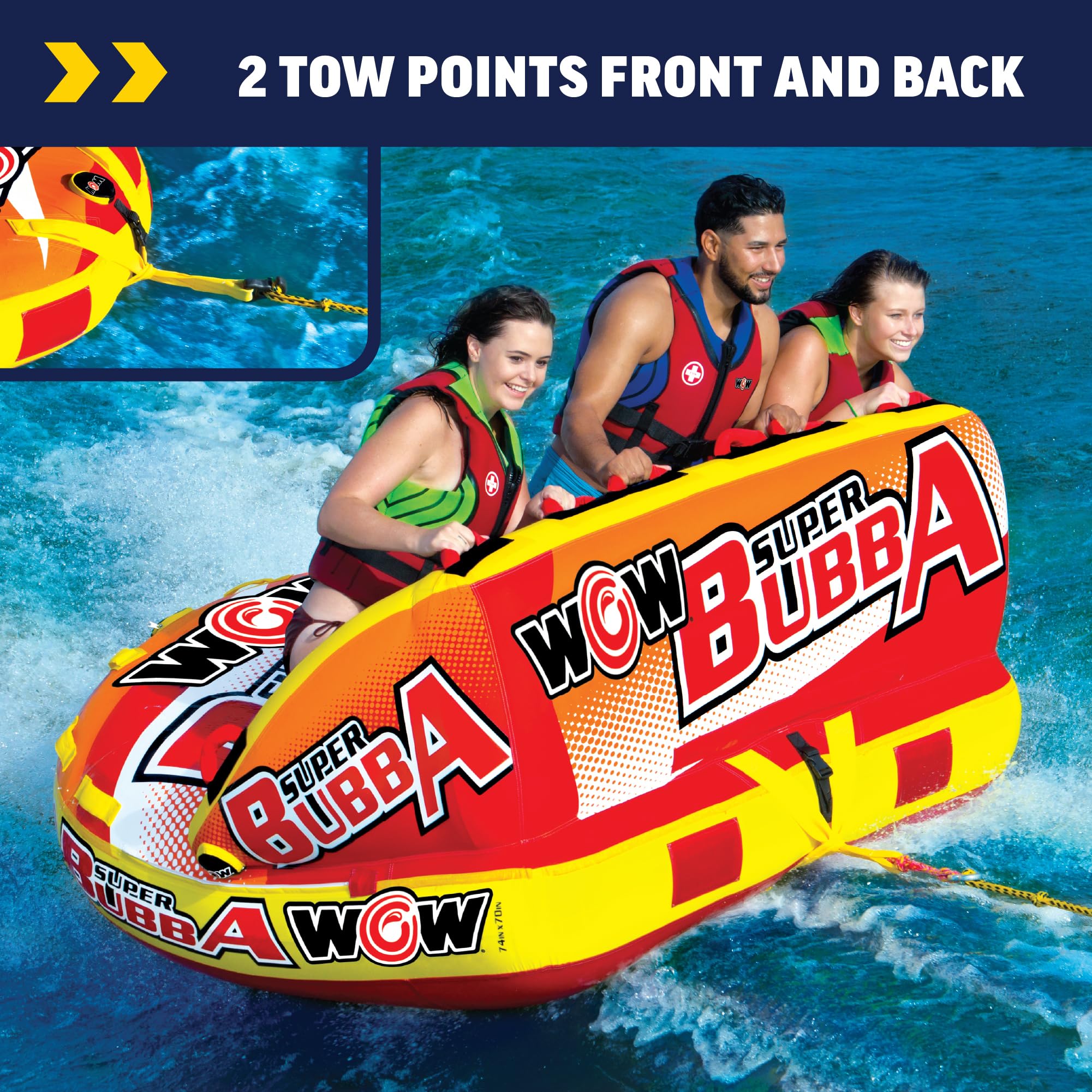 Wow Sports - Super Bubba Towable Tube For Boating - 1-3 Person 510 Lbs Capacity - Inflatable Boat Tube For Water Sports - Youth