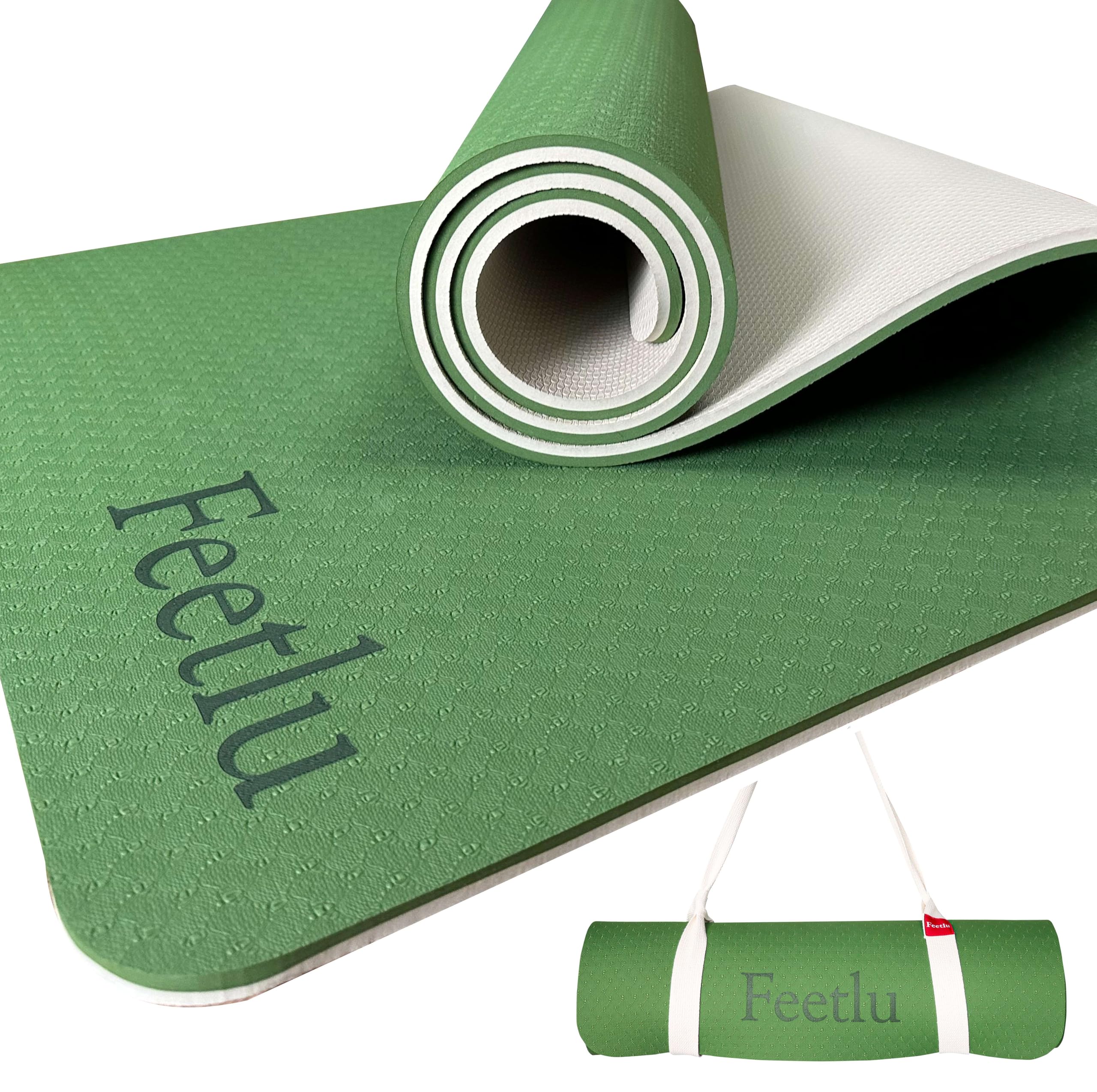 Feetlu Extra Thick Exercise Yoga Mat with Strap - 2/5 Inch (10MM), Non-Slip Workout Mat for Yoga, Pilates, and Floor Exercises(G