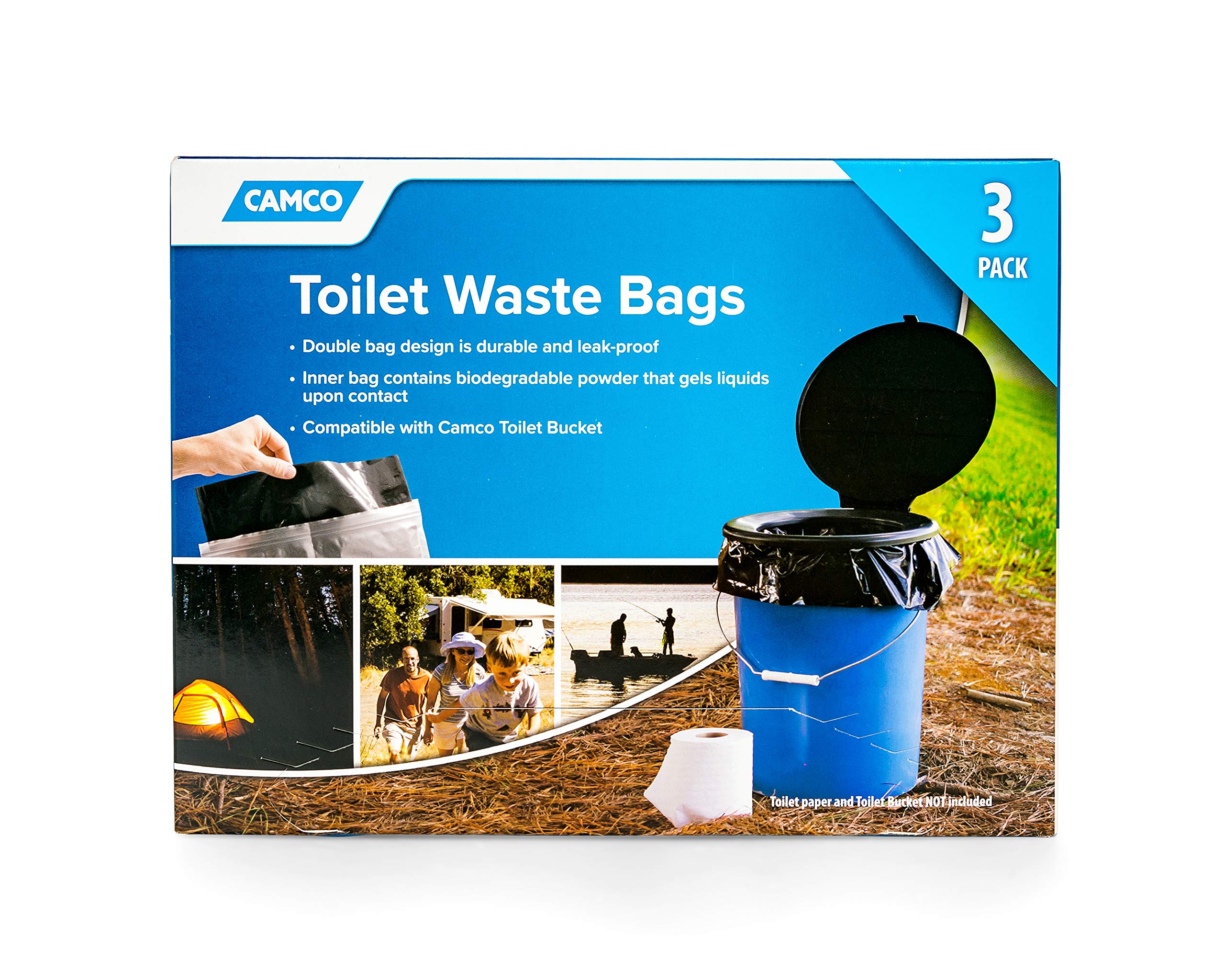 Camco Toilet Waste Bags -Durable Double Bag Design Is Leak-Proof, Inner Bag Gels Any Liquid, Great For Camping, Hiking And Hunti