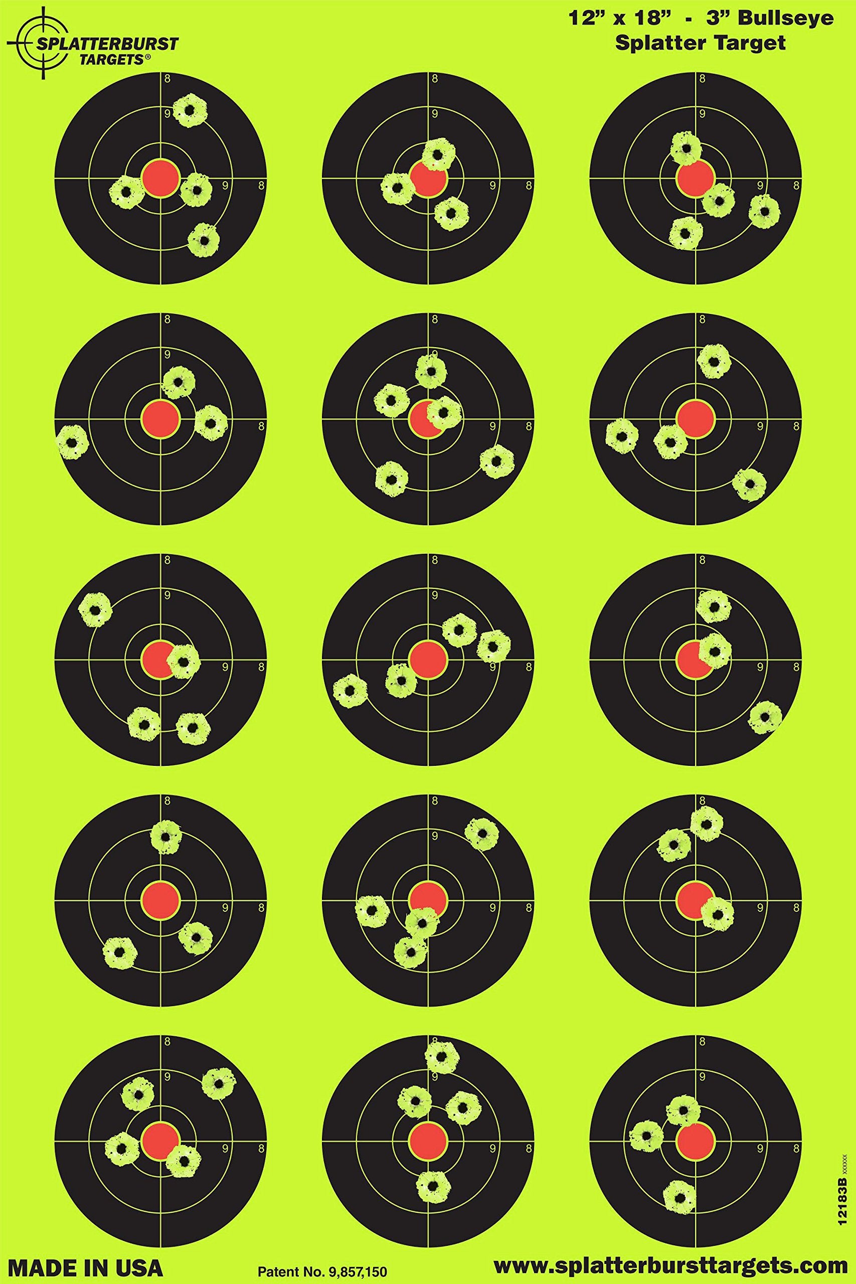 Splatterburst Targets - 12 X18 Inch - 3 Inch Bullseye Splatter Target - Easily See Your Shots Burst Bright Fluorescent Yellow Up