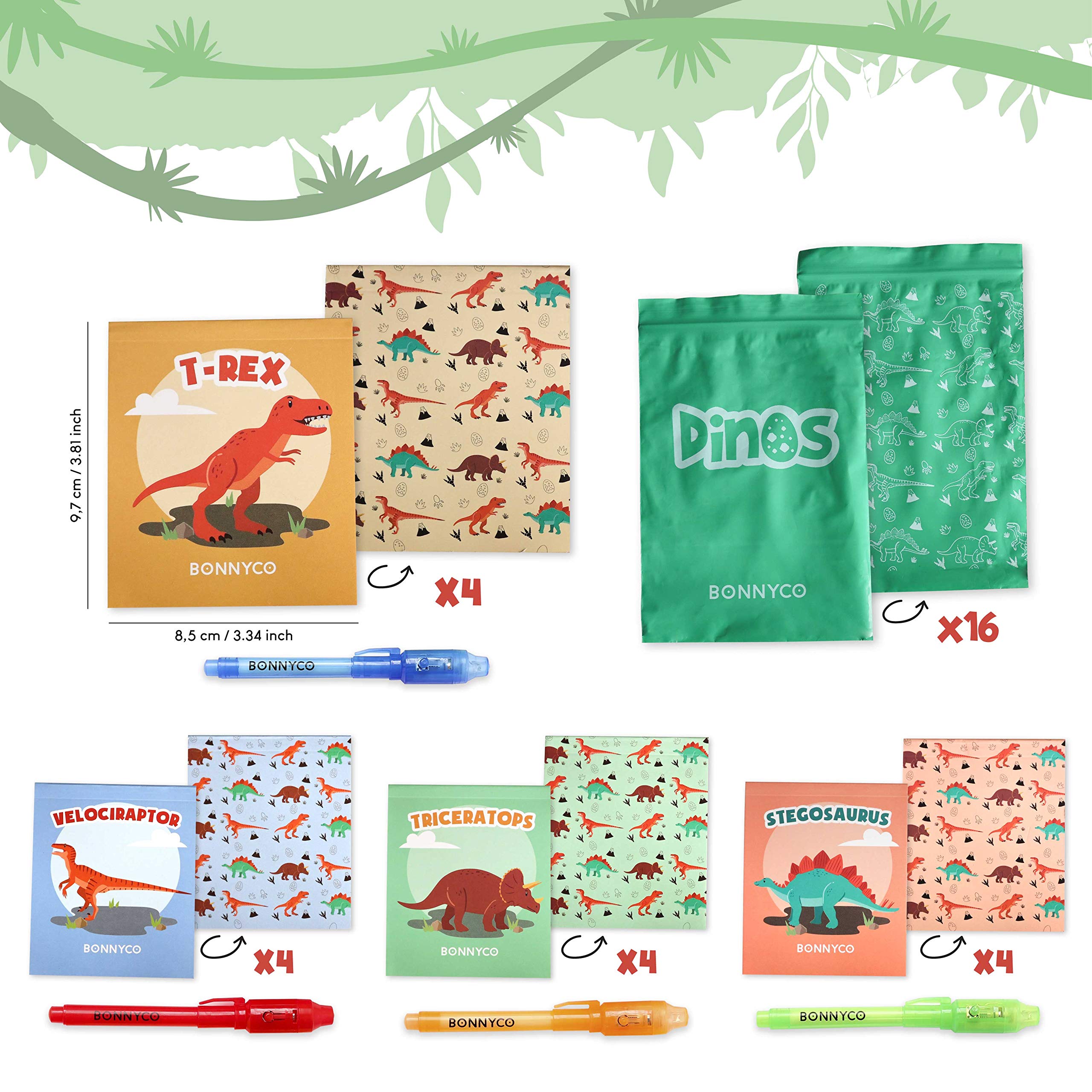 Bonnyco Invisible Ink Pen And Notebook Pack Of 16 Dinosaur Party Favors For Kids  Spy Pen Dinosaur Birthday Party Supplies, Priz