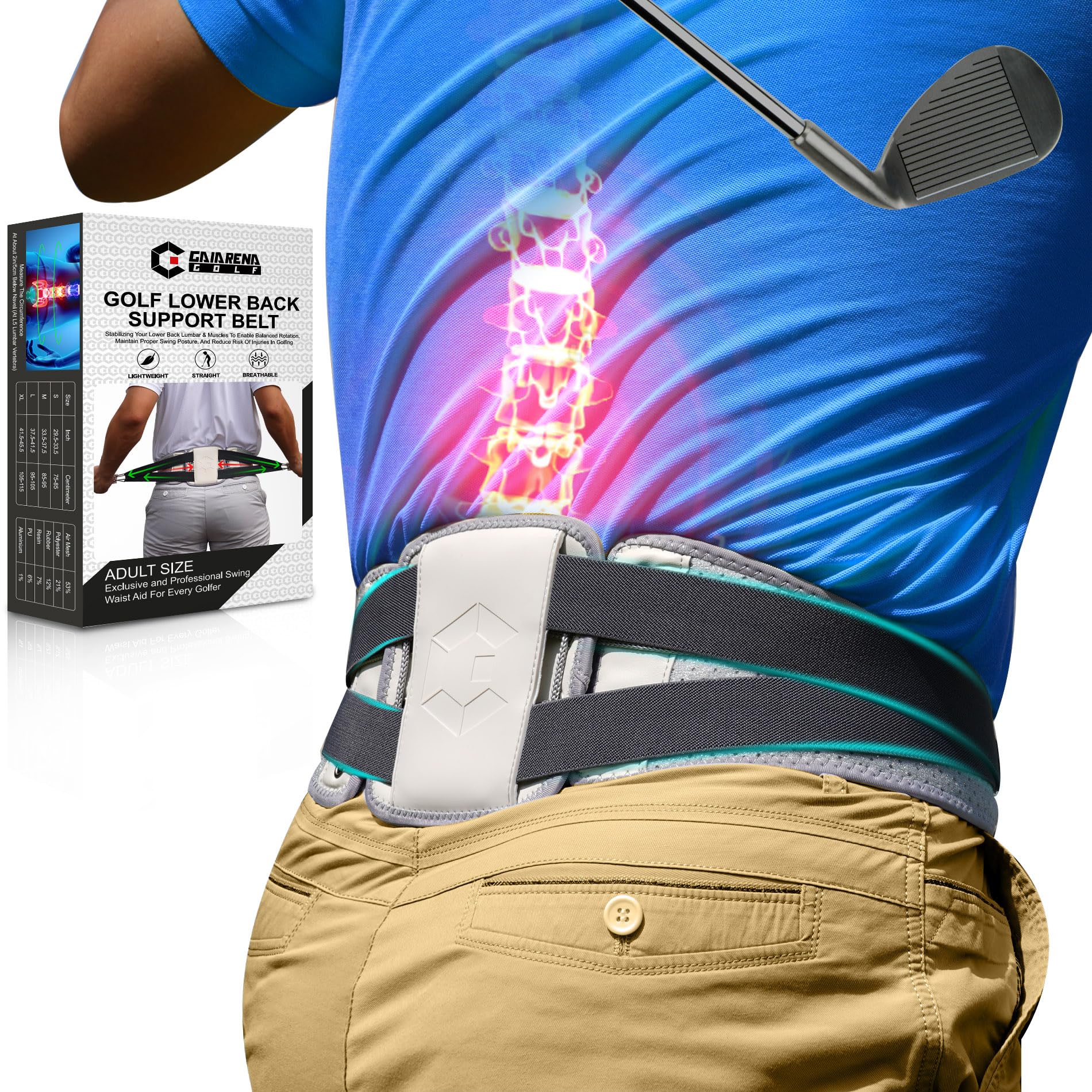 GAIARENA Golf Lower Back Support Belt for Golfers Swing Training Equipment Support & Tighten Waist & HIPS, Protect Lower Back, P
