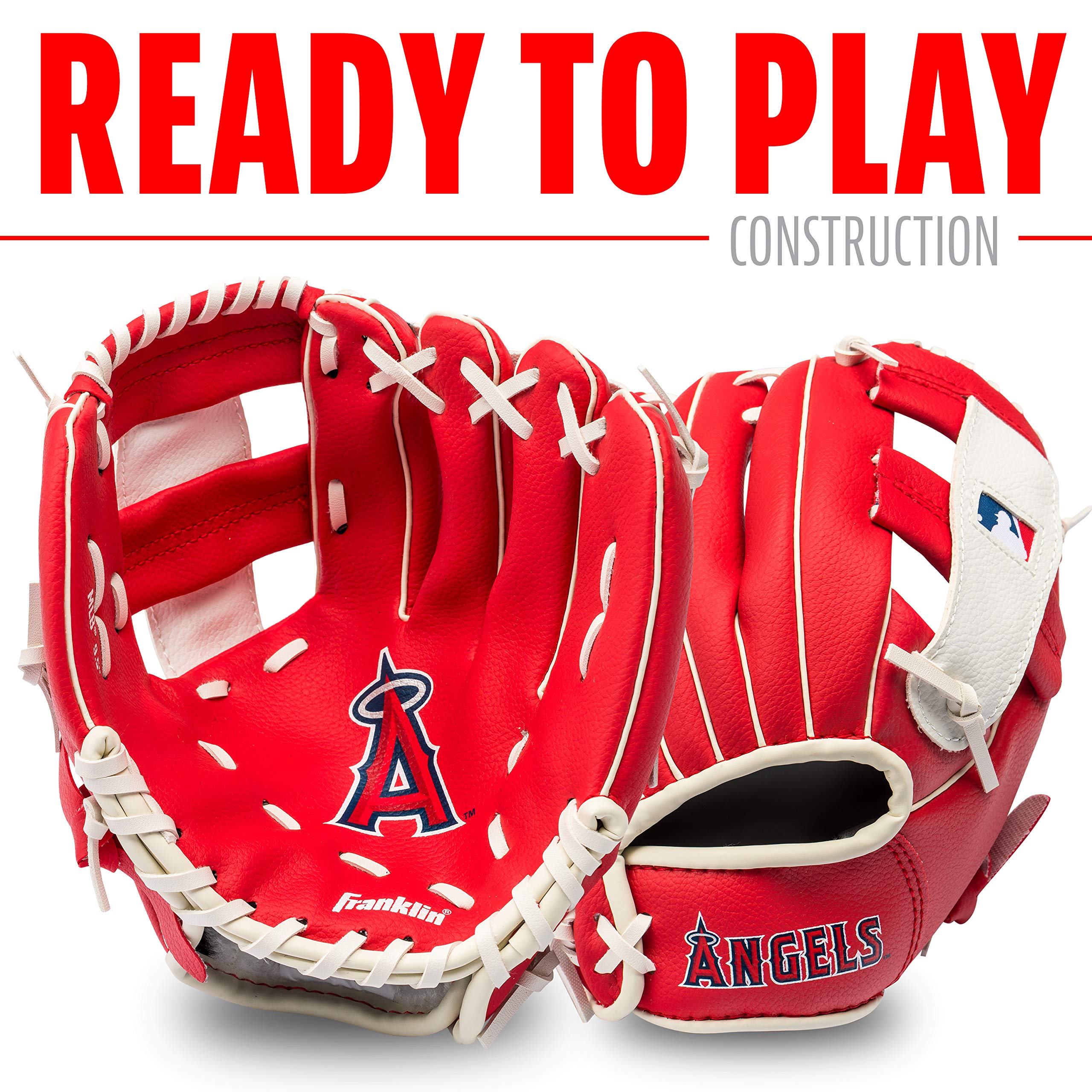 Franklin Sports Mlb Youth Teeball Glove + Foam Ball Set - Kids Los Angeles Angels Baseball + Teeball Mitt And Ball - Perfect Fir
