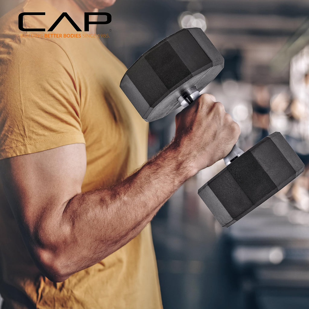 CAP Barbell 150 LB Chrome Handle Coated 12-Sided Dumbbell Set with Vertical Blue Rack