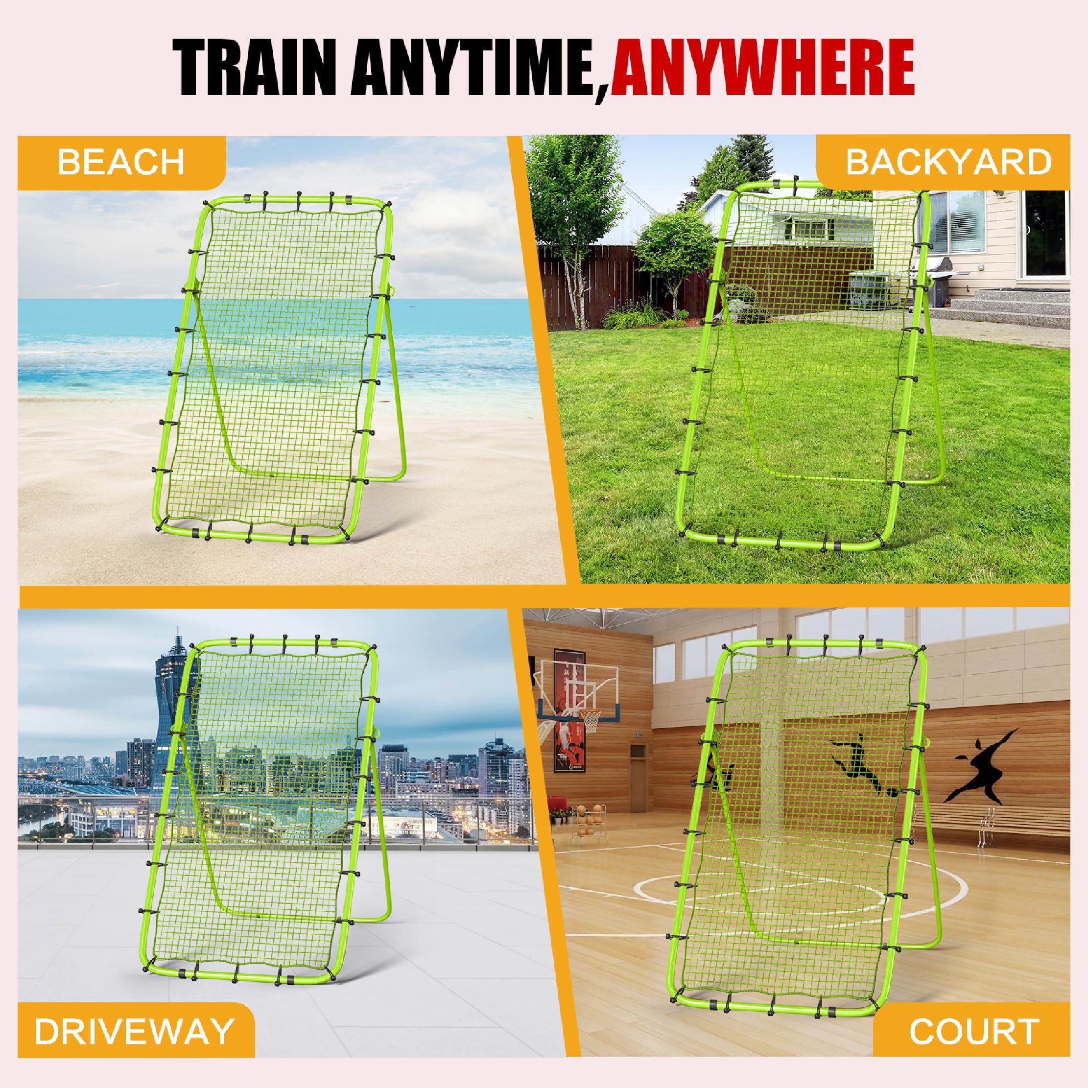 Volleyball Rebounder Net 7x4 Ft, 5-Angle Adjustable Rebounder Net with 2 Target Stripes & Portable Travel Bag, 10-MIN Setup Boun