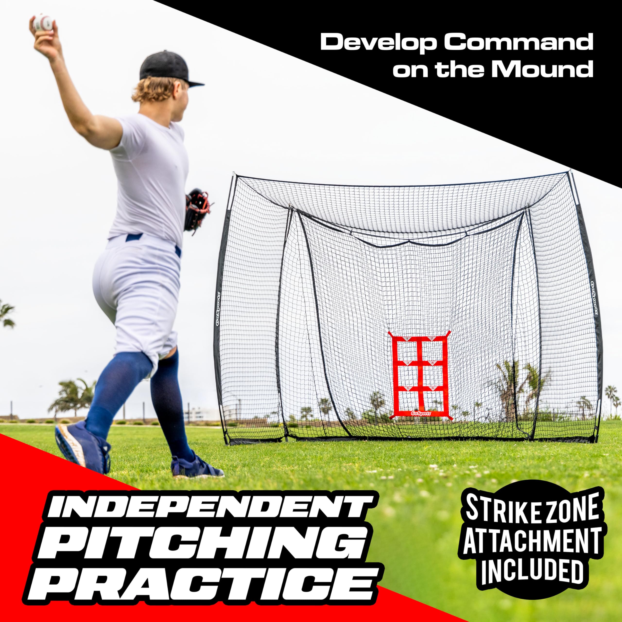 GoSports Baseball & Softball Portable Backstop Practice Net - 10 x 8 ft Hitting & Pitching Net for Backyard