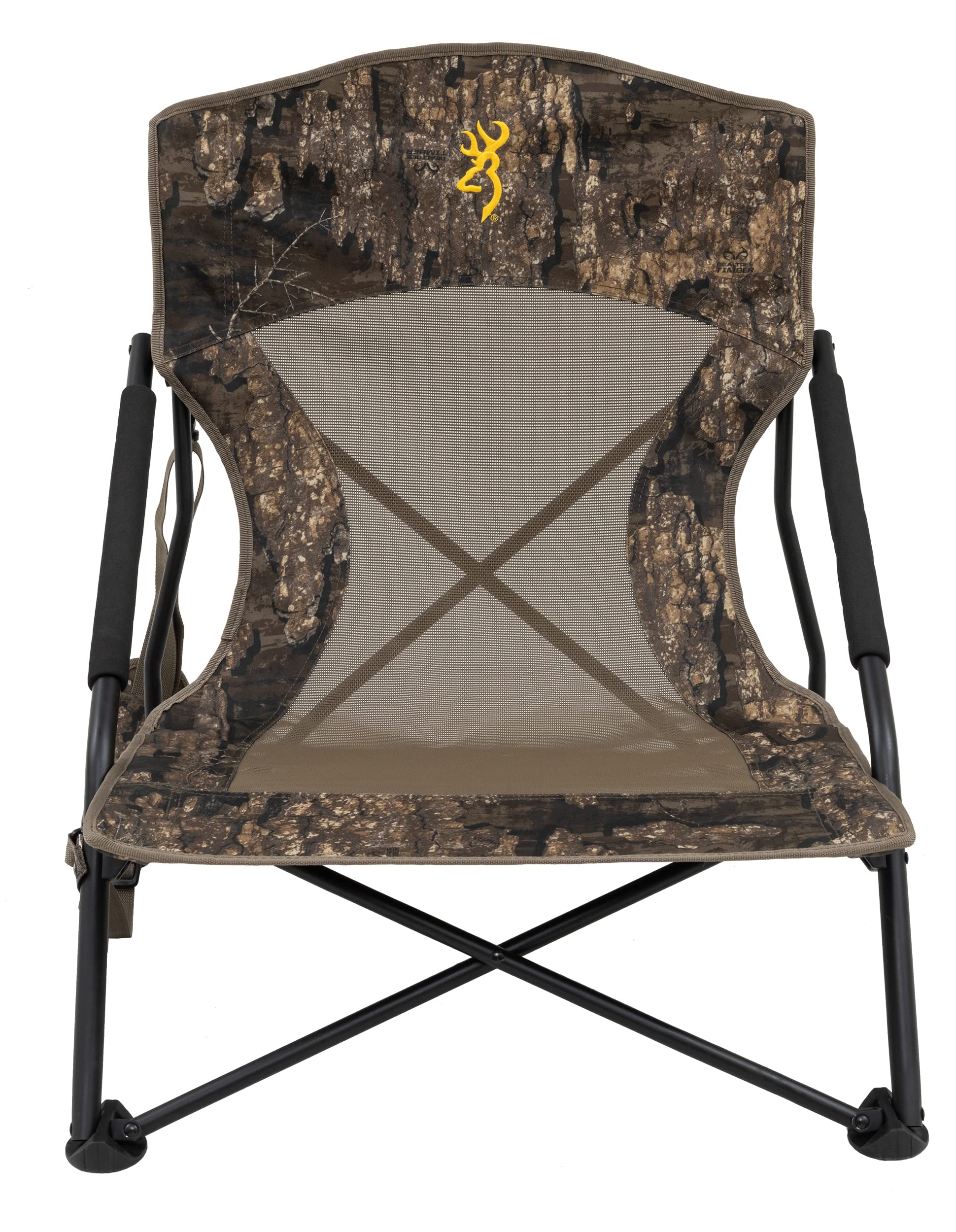 Browning Strutter Camo Turkey Hunting Chair With Foldable Low Profile Compact Design, Durable Steel Frame, And Padded Shoulder C