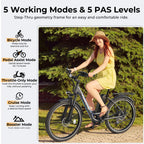 Funhang Electric Bike For Adults, 1000W Peak Ebike, 21.7Mph 50Miles City Cruiser Ebikes, 26 Step Thru Electric Bicycle With 48V