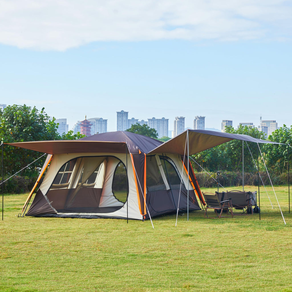 Ktt Extra Large Tent 12 Person(A),Awning Family Cabin Tents,2 Rooms,3 Doors And 3 Windows With Mesh,Straight Wall,Waterproof,Dou
