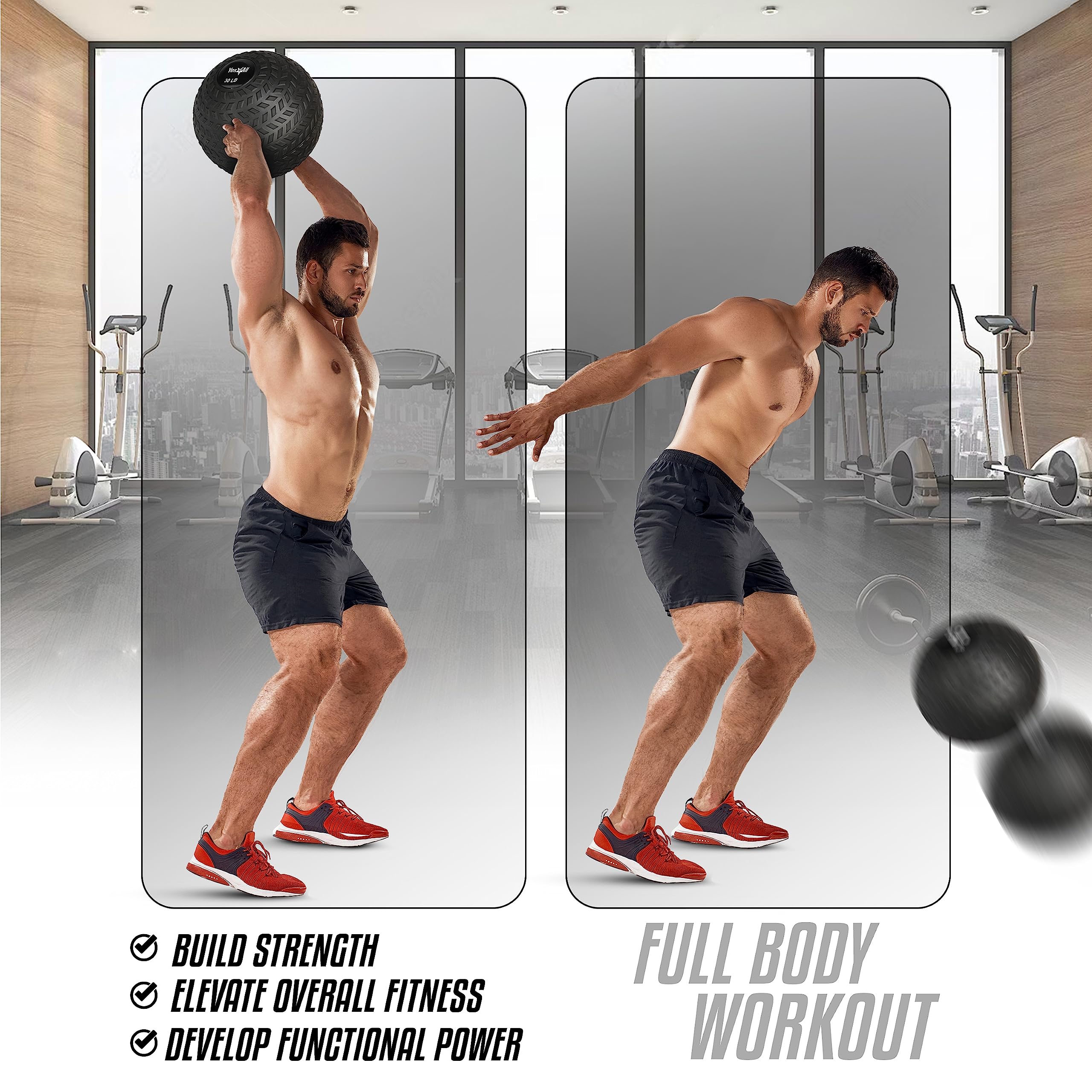 Yes4All 20 Lbs Slam Ball For Strength Workout - Slam Medicine Ball (20 Lbs, Black)