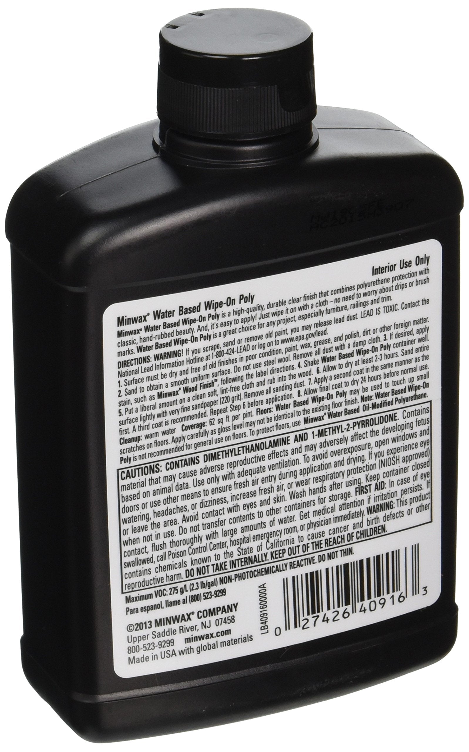 Minwax 409160000 Wipe-On Poly, Pint, Gloss (Water Based)
