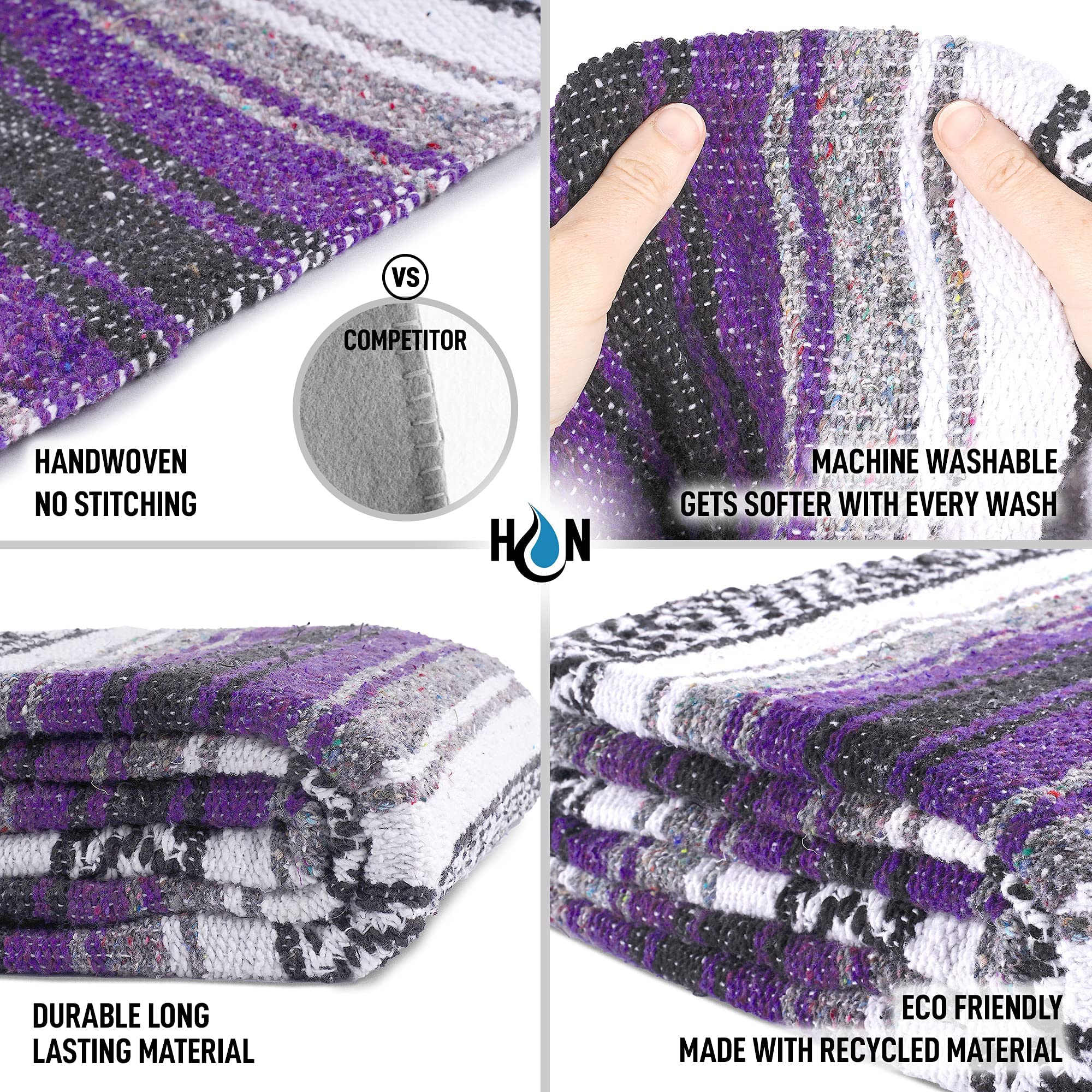 Hydration Nation Authentic Extra Large Mexican Blanket (70X50) - Handwoven Yoga, Serape - Artisanal Falsa, Beach, Camping, Picni