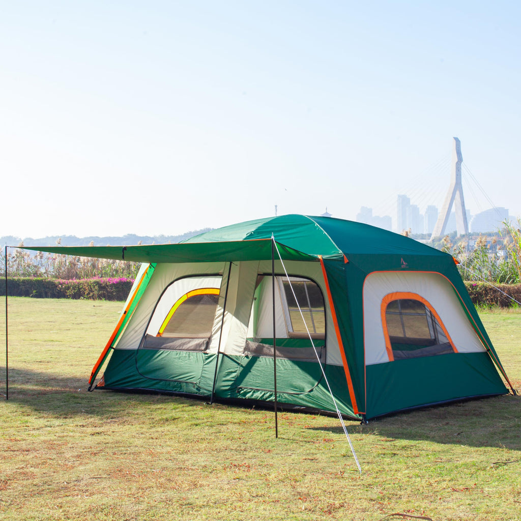 Ktt Extra Large Tent 8-10 Person,Family Cabin Tents,2 Rooms,3 Doors And 3 Windows With Mesh,Straight Wall,Waterproof,Double Laye