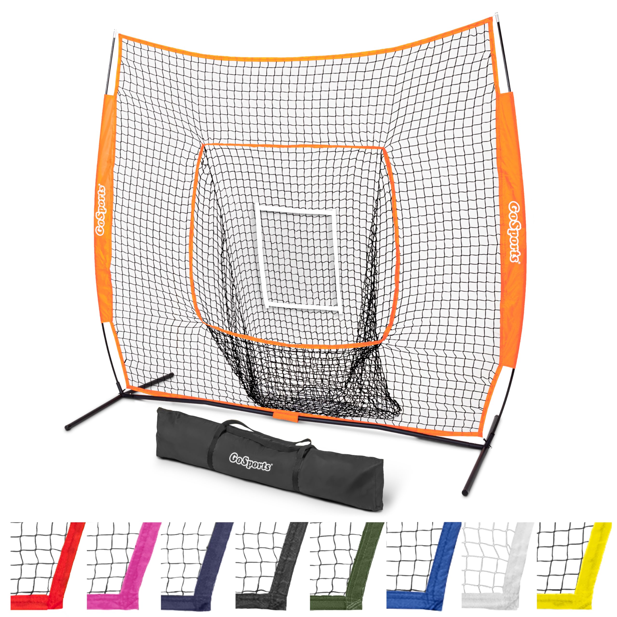 GoSports 7x7 ft Baseball & Softball Batting & Pitching Net with Strike Zone - Available in Team Colors - Orange