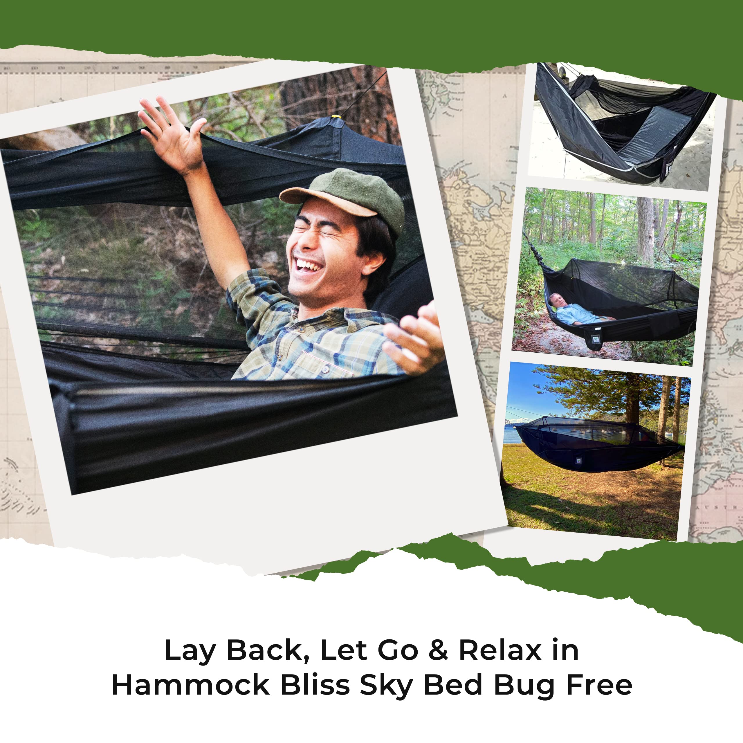 Hammock Tent With Bug Net - Insect Free Hammock Tent, Asymmetrical Design & Integrated Inflatable Pad Sleeve For A Lay Flat & In