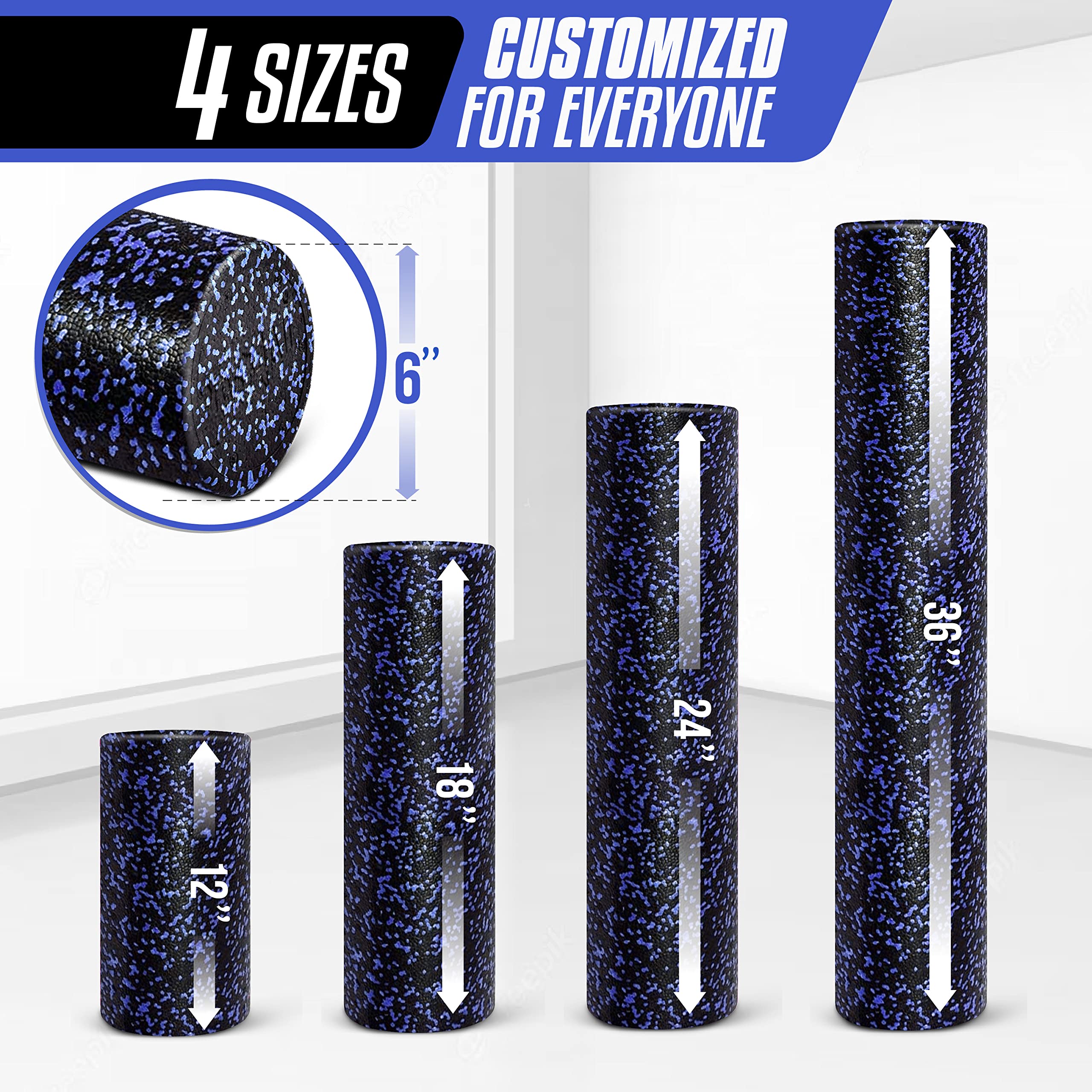 Yes4All High Density Foam Roller For Back, Variety Of Sizes & Colors For Yoga, Pilates - Blue Speckled - 18 Inches