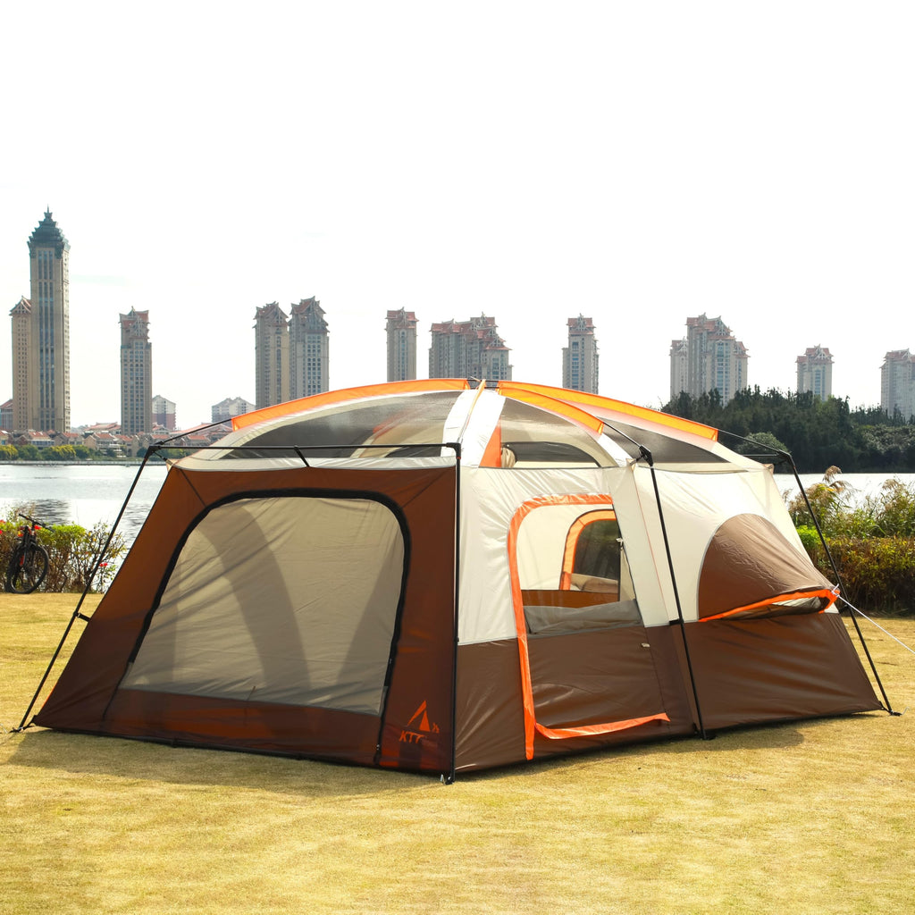 Ktt Extra Large Tent 12 Person,Family Cabin Tents,Full Rainfly,2 Rooms,2 Bay-Windows And 3 Doors 3 Windows With Mesh,Waterproof,