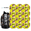 Select Numero 10 Turf Match Soccer Ball, 12-Ball Pack with Duffle Ball Bag and Hand Pump, Yellow/Orange/Purple NFHS V25, Size 5